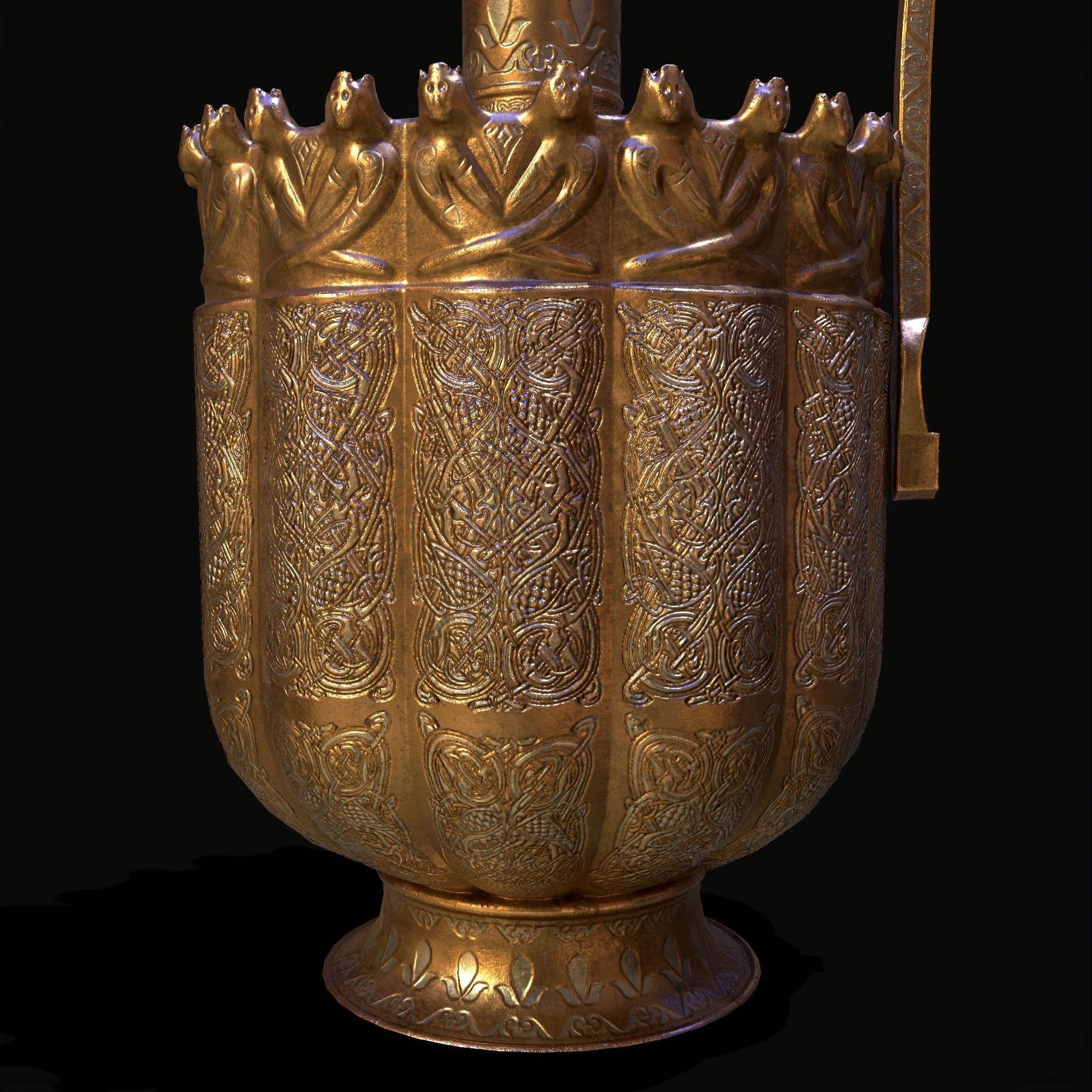 Medieval Gold and Silver Wine Decanter Low-poly 3D model_15