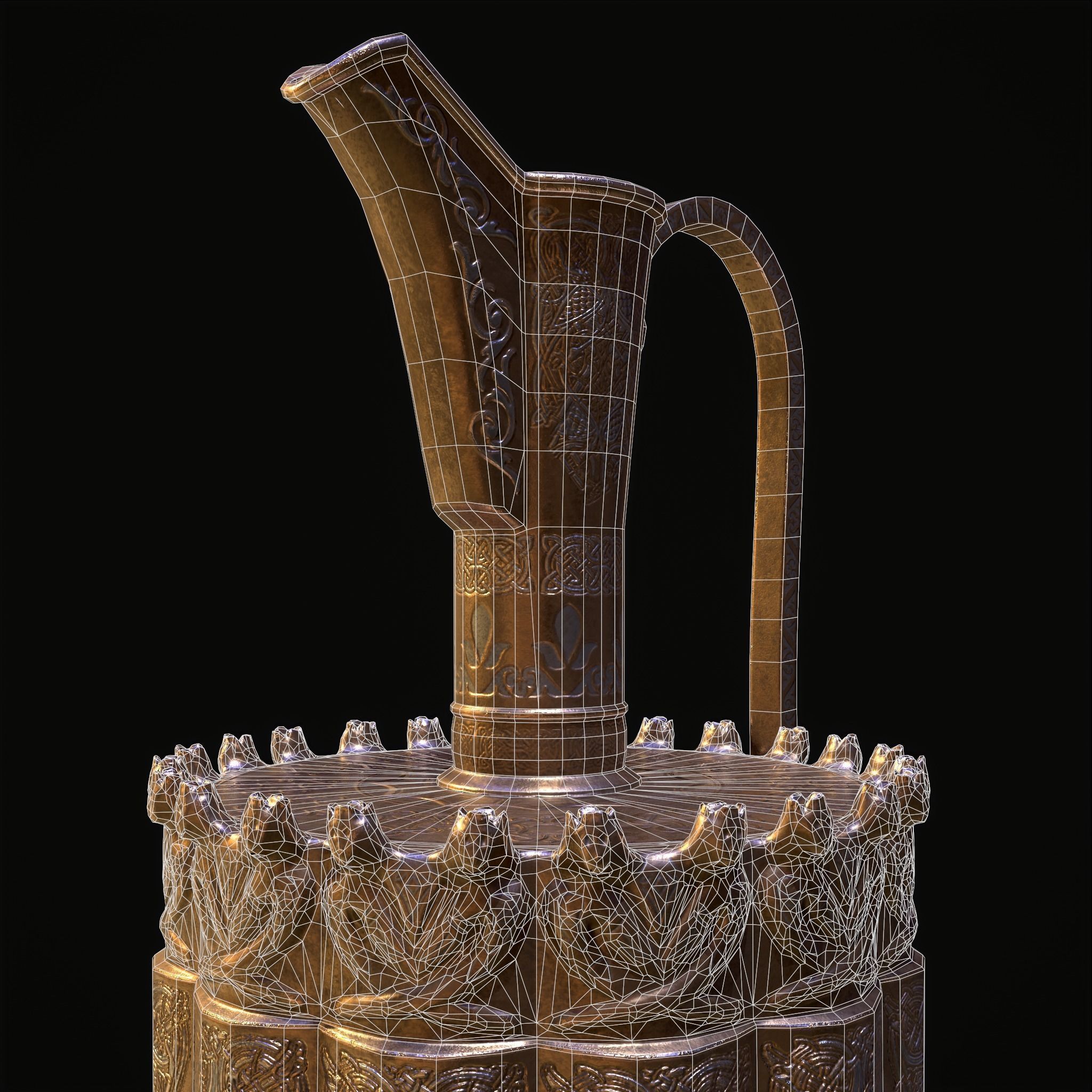 Medieval Gold and Silver Wine Decanter Low-poly 3D model_22