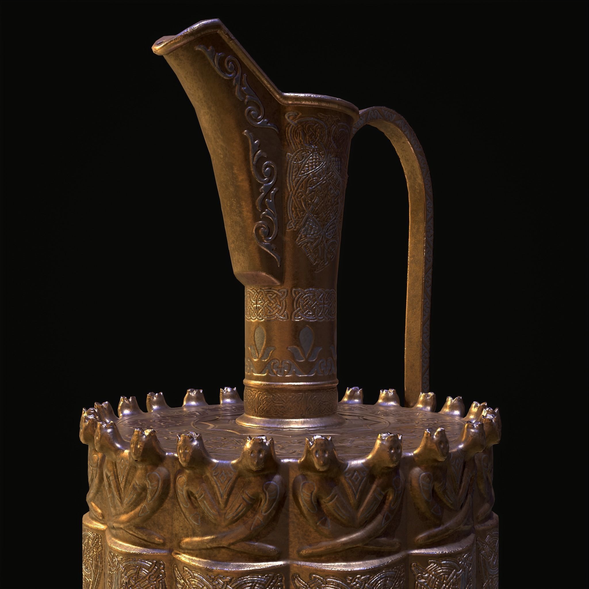 Medieval Gold and Silver Wine Decanter Low-poly 3D model_21