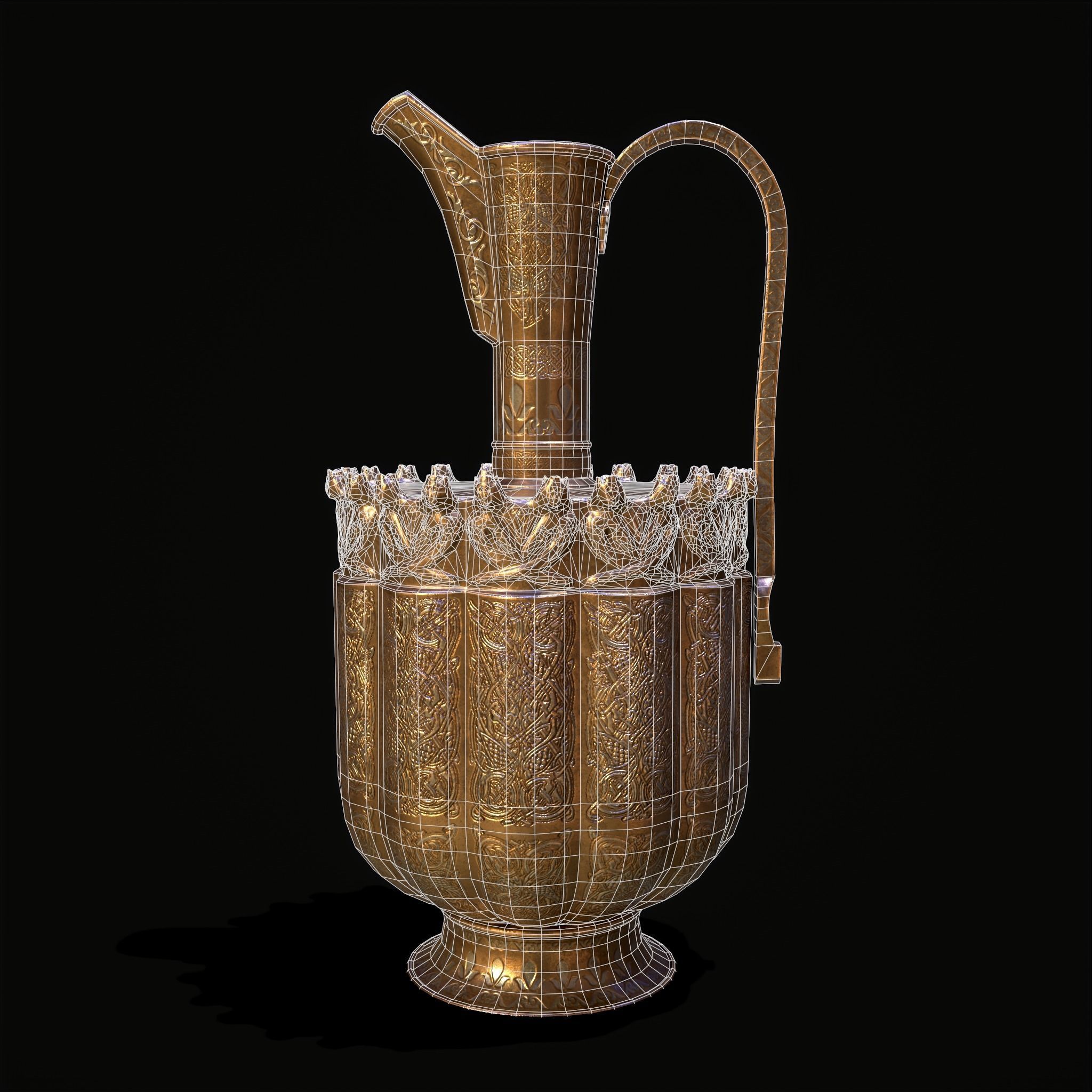 Medieval Gold and Silver Wine Decanter Low-poly 3D model_12