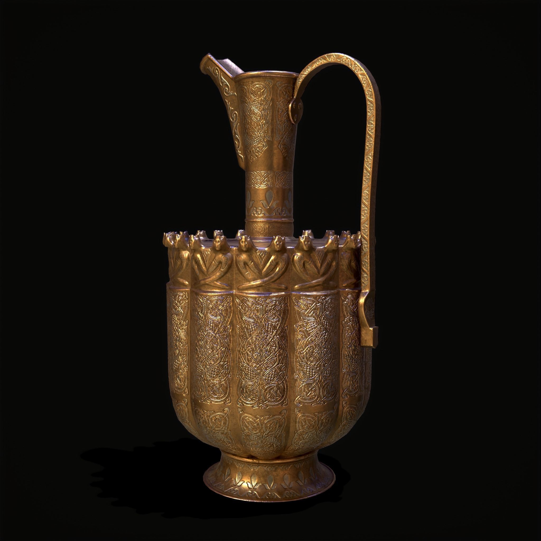 Medieval Gold and Silver Wine Decanter Low-poly 3D model_9