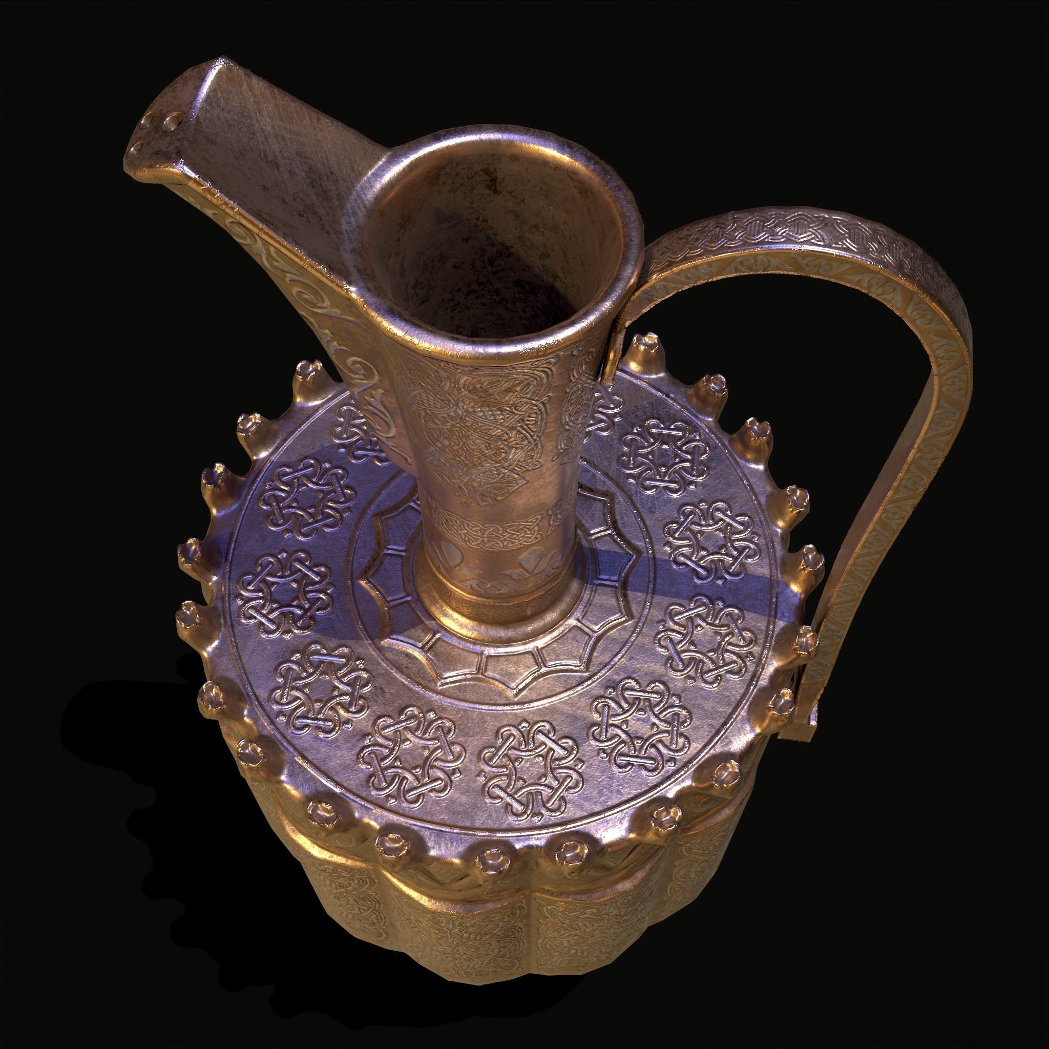 Medieval Gold and Silver Wine Decanter Low-poly 3D model_17