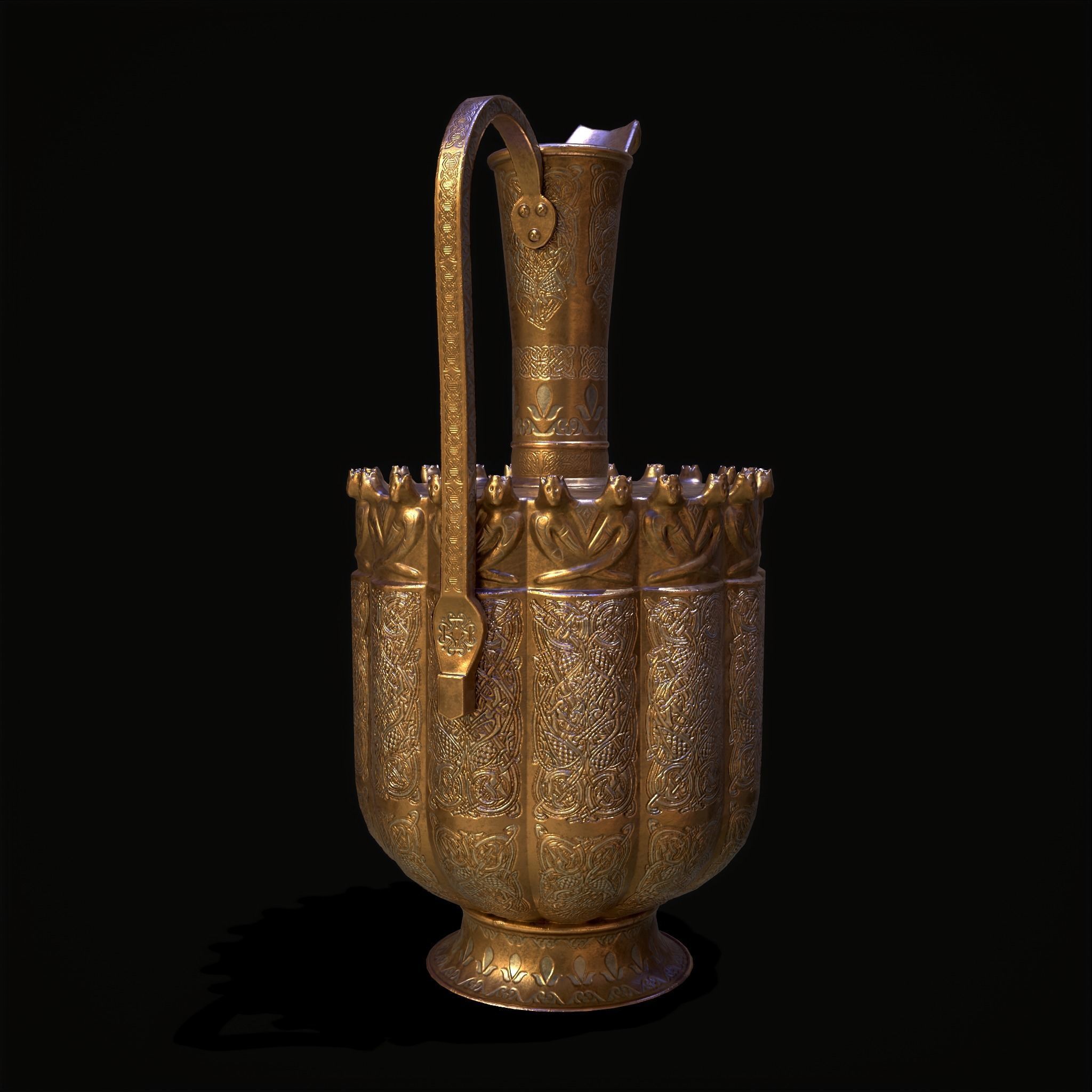 Medieval Gold and Silver Wine Decanter Low-poly 3D model_7