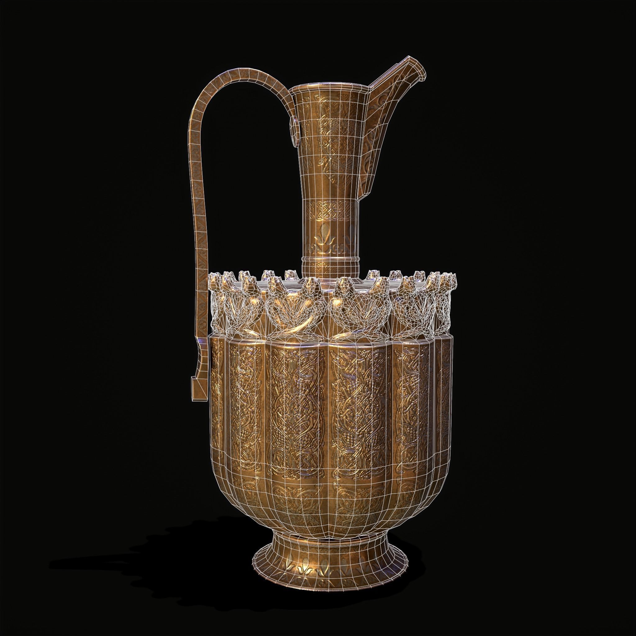 Medieval Gold and Silver Wine Decanter Low-poly 3D model_6