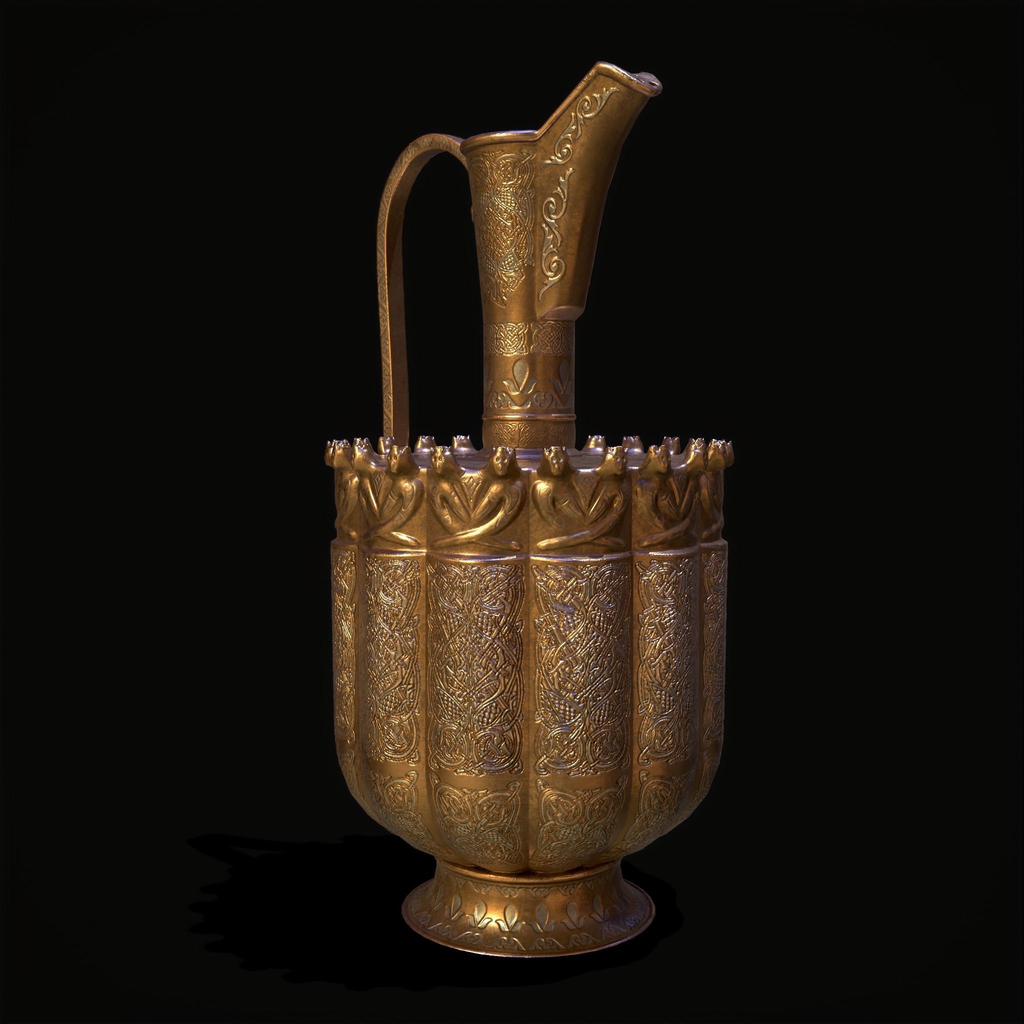 Medieval Gold and Silver Wine Decanter Low-poly 3D model_3