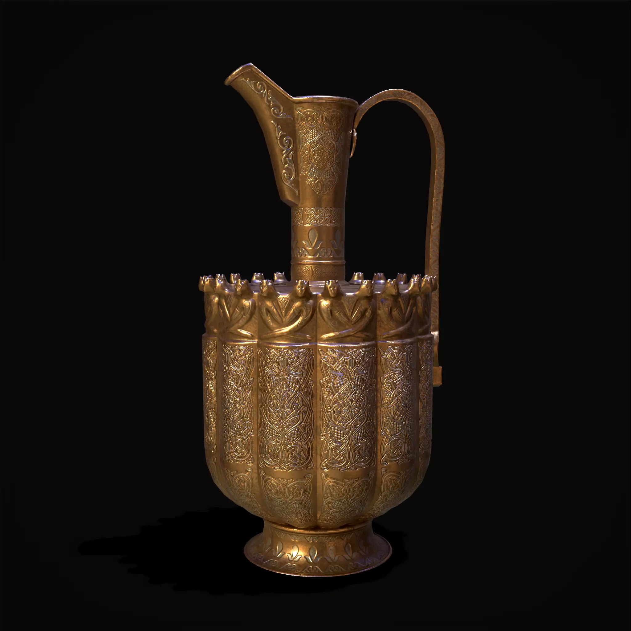 Medieval Gold and Silver Wine Decanter Low-poly 3D model_0