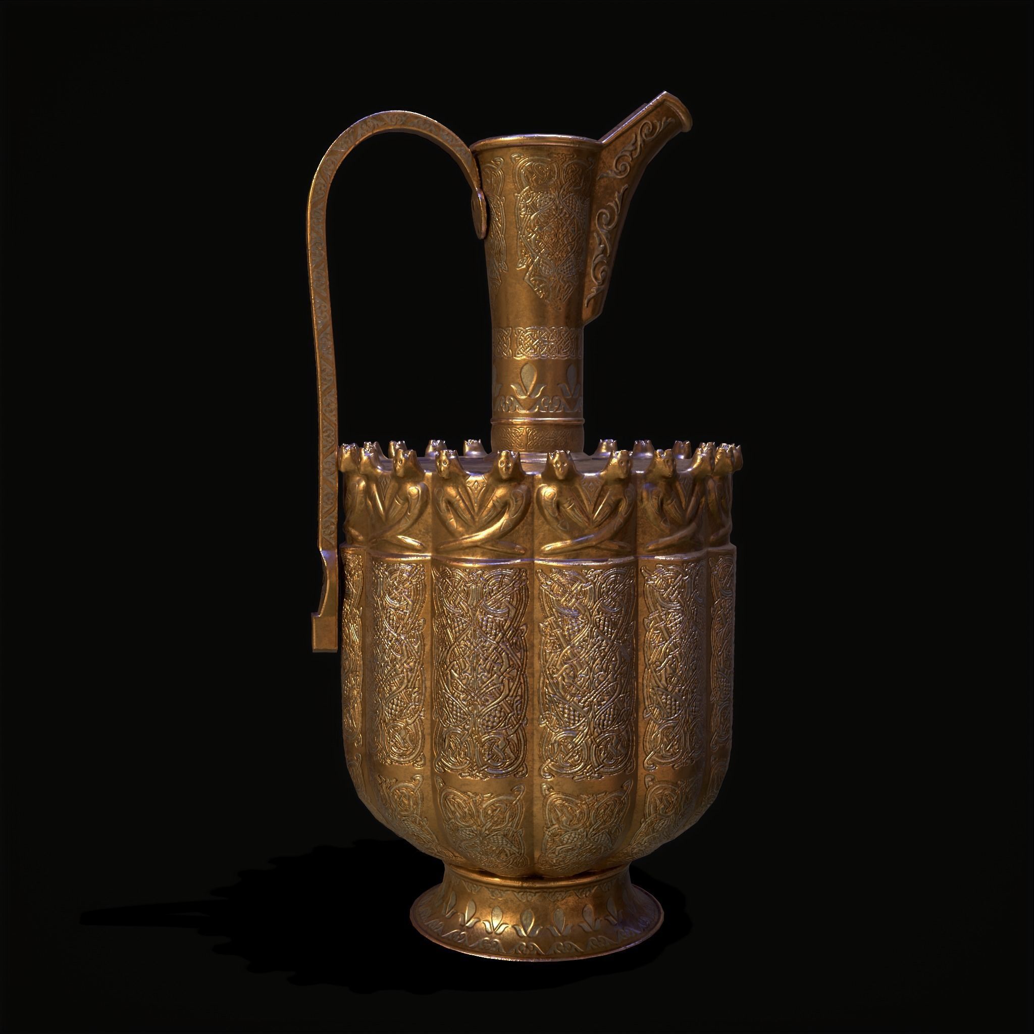 Medieval Gold and Silver Wine Decanter Low-poly 3D model_5
