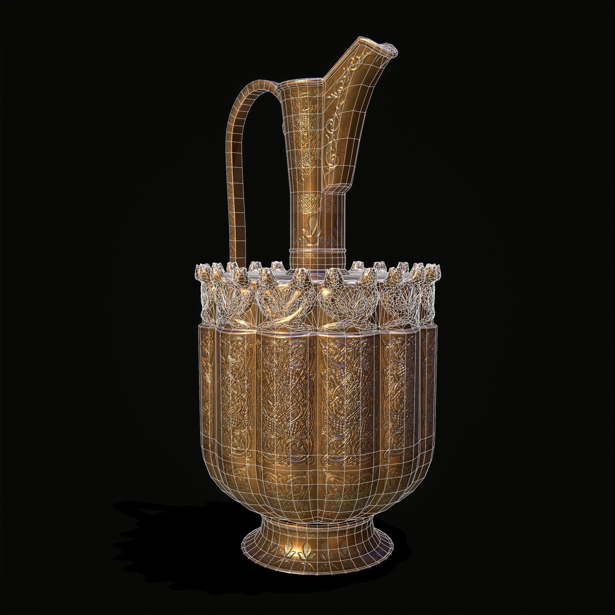 Medieval Gold and Silver Wine Decanter Low-poly 3D model_4