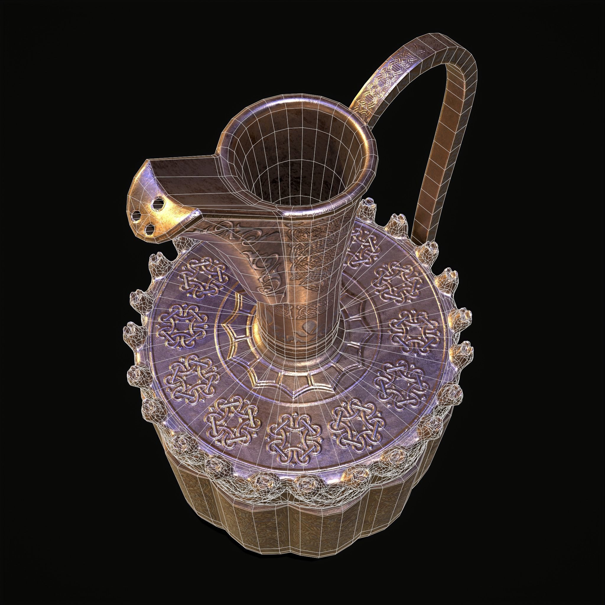 Medieval Gold and Silver Wine Decanter Low-poly 3D model_24