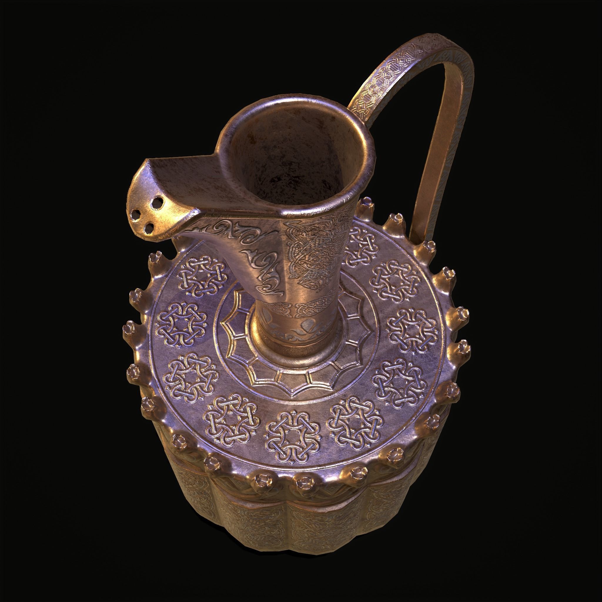 Medieval Gold and Silver Wine Decanter Low-poly 3D model_23