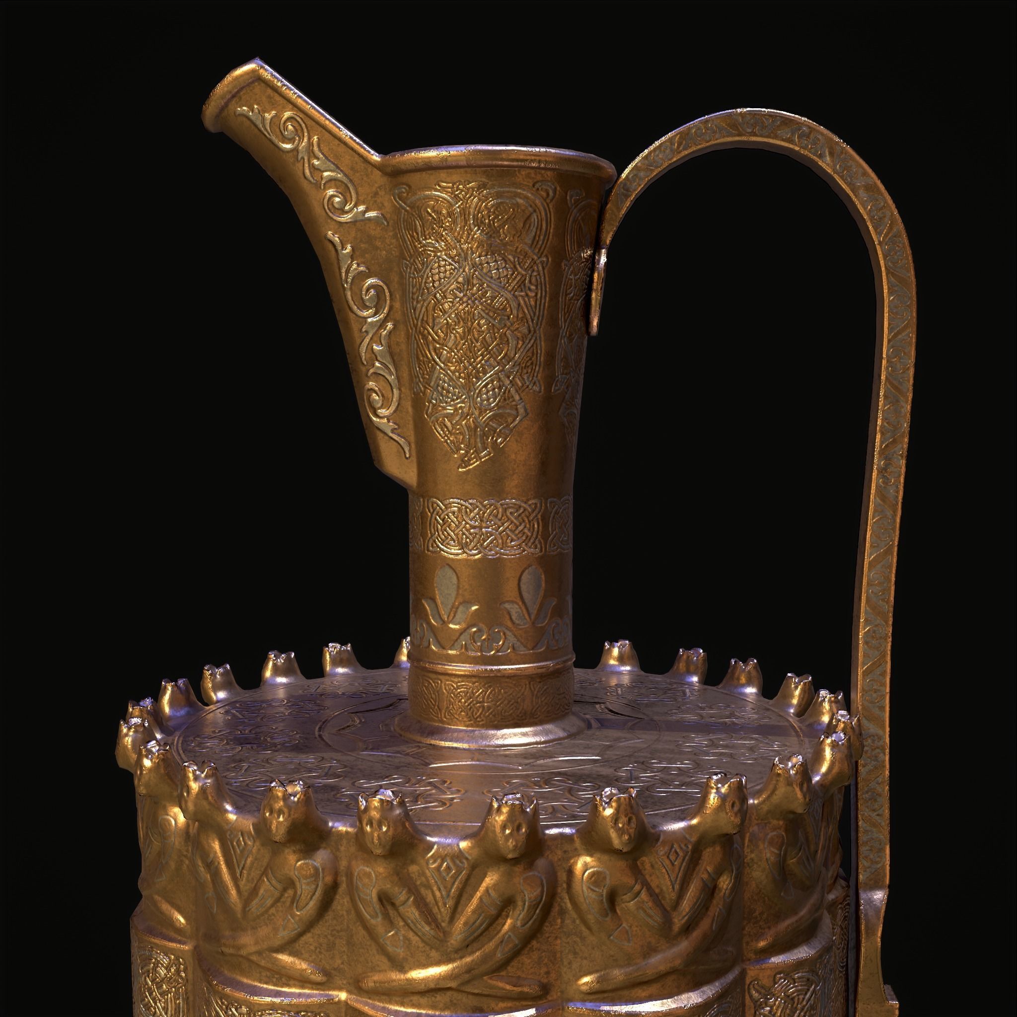 Medieval Gold and Silver Wine Decanter Low-poly 3D model_13