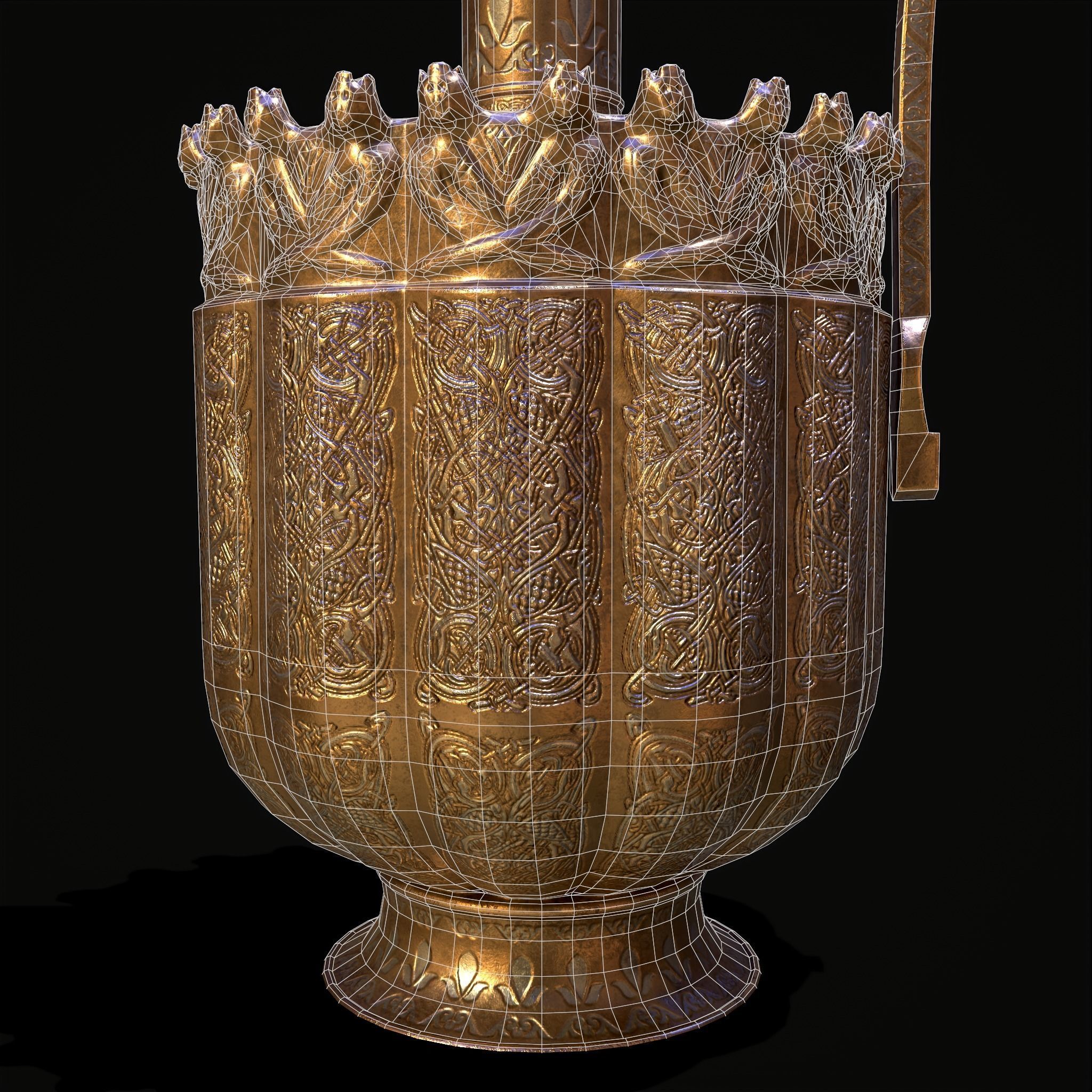 Medieval Gold and Silver Wine Decanter Low-poly 3D model_16