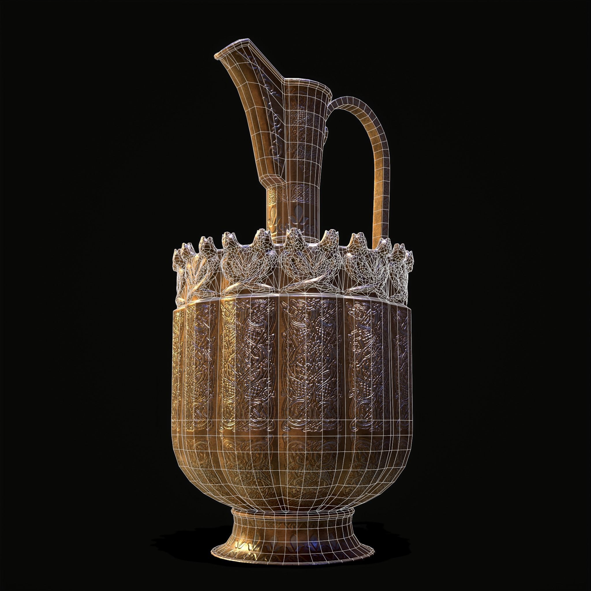 Medieval Gold and Silver Wine Decanter Low-poly 3D model_26