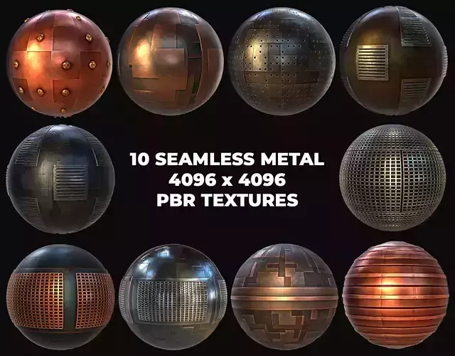 10 Seamless Metal Panels and Grids PBR Materials - Set 1 Texture