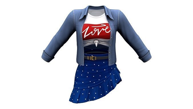 Denim Jacket Tshirt Mini Skirt Outfit Low-poly 3D model
