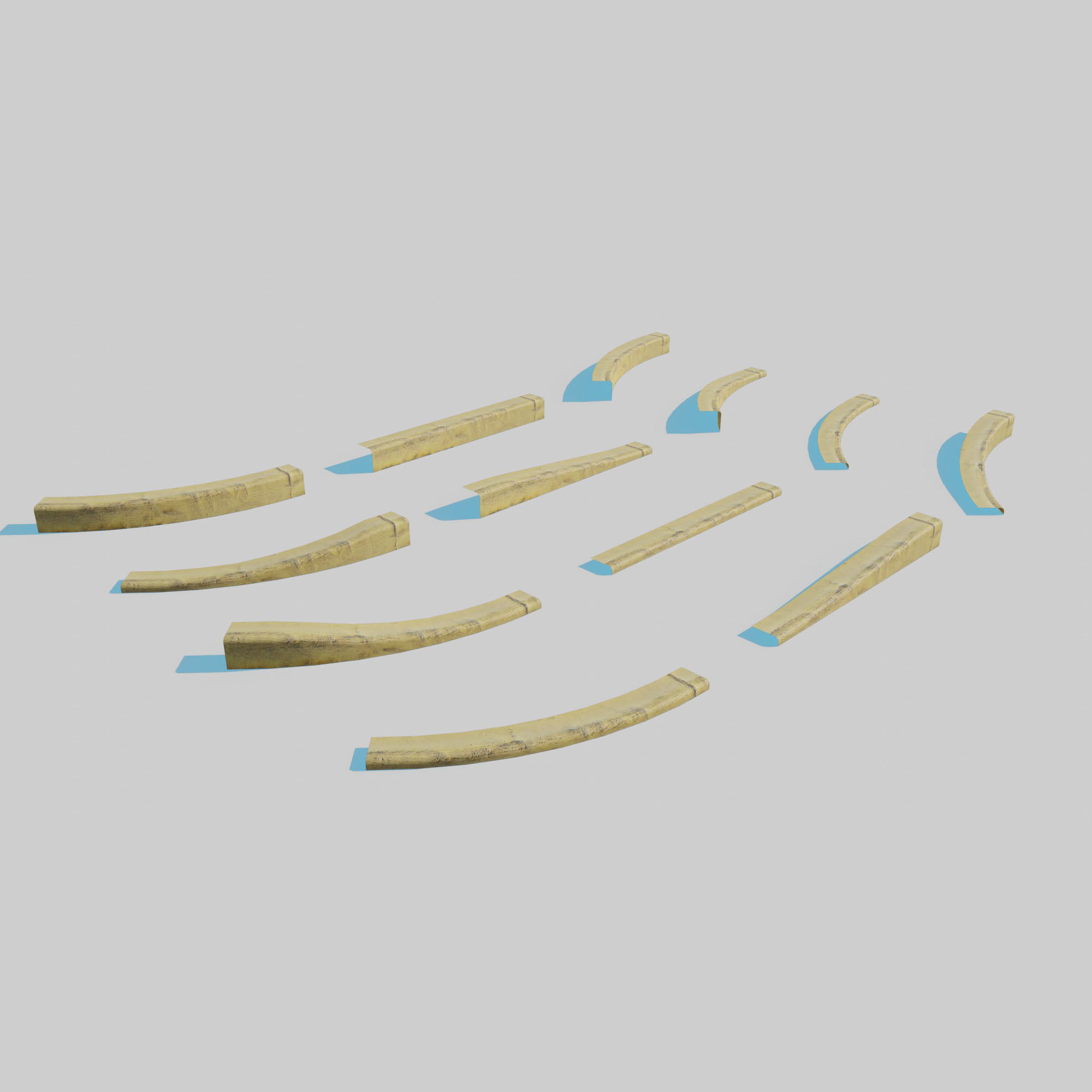 Yellow Curb Pack Low-poly 3D model_1