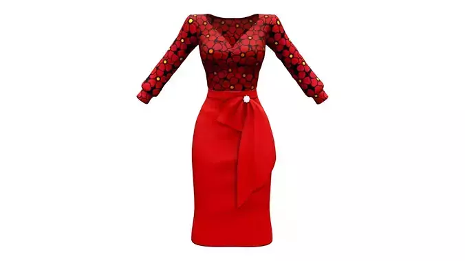 Women Red Flowers Skirt Blouse Outfit