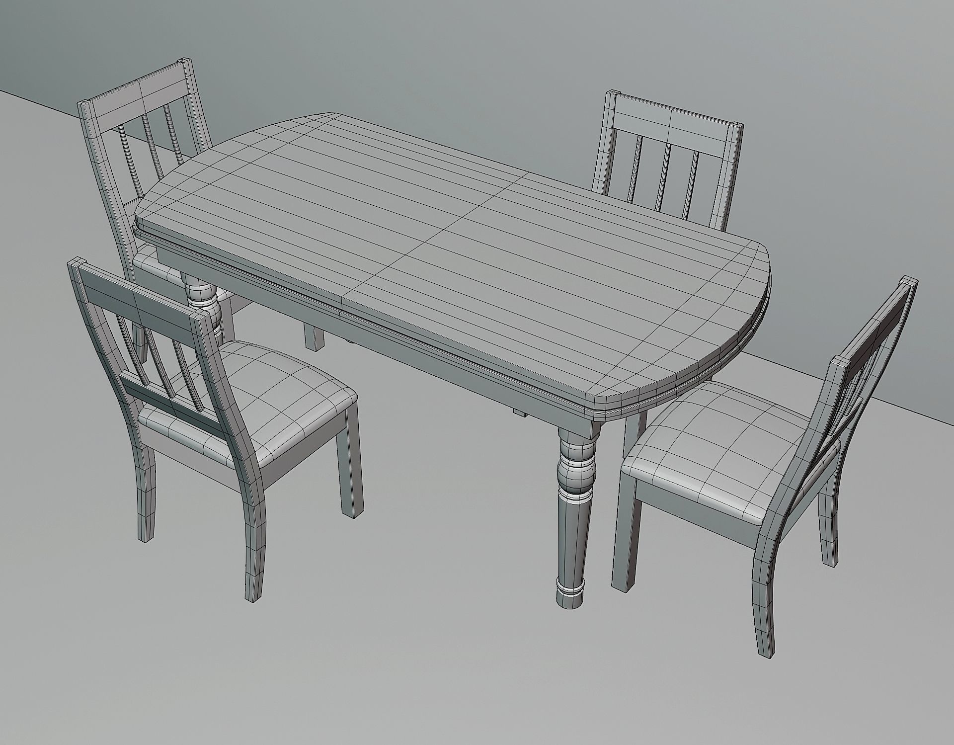 Simple kitchen set with table and four chairs 3D model_2