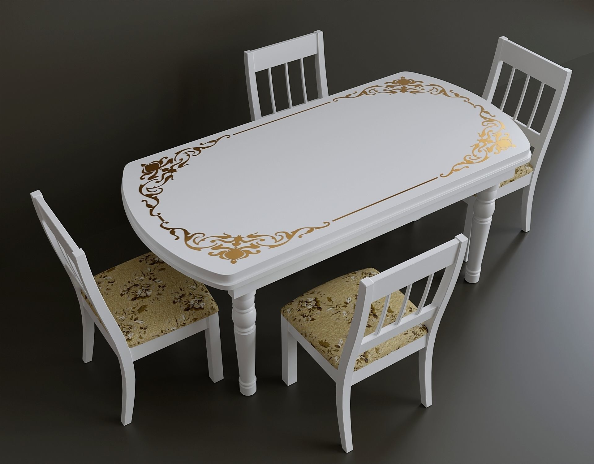 Simple kitchen set with table and four chairs 3D model_1