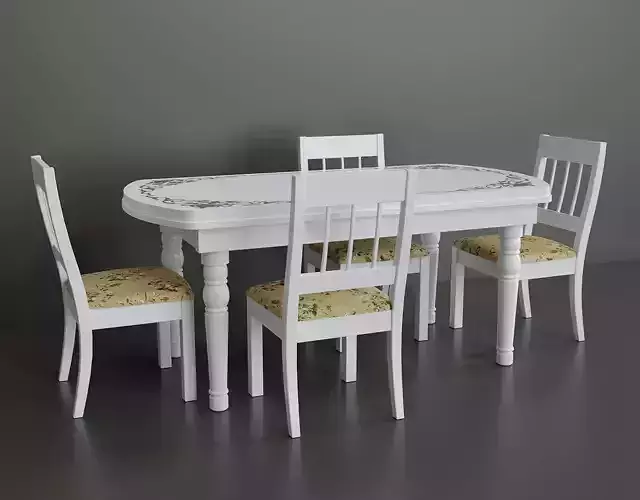 Simple kitchen set with table and four chairs 3D model