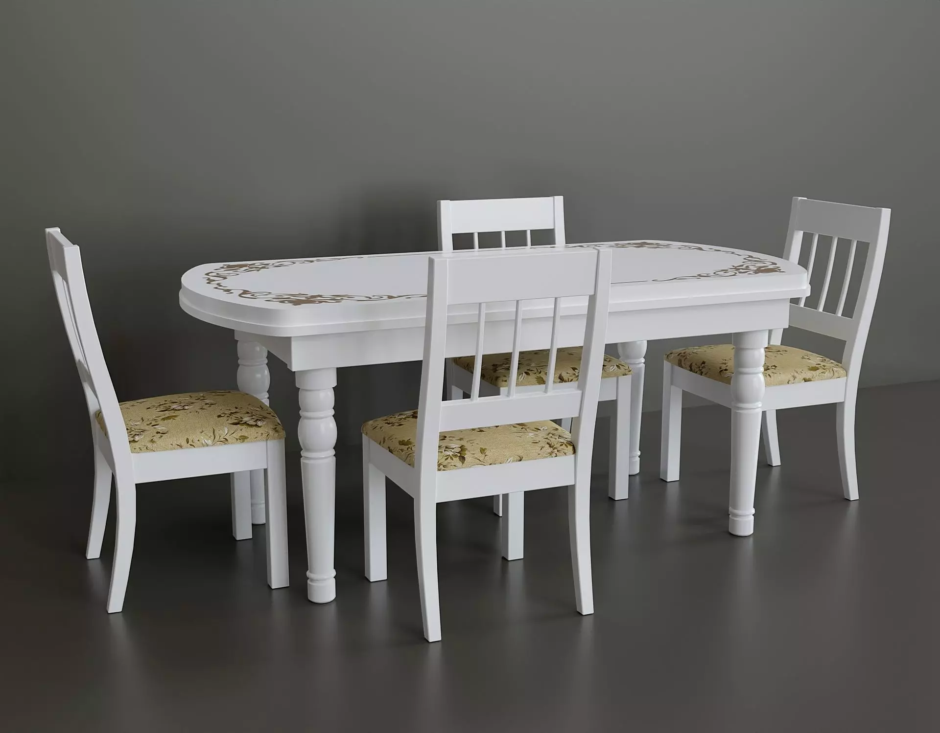 Simple kitchen set with table and four chairs 3D model_0