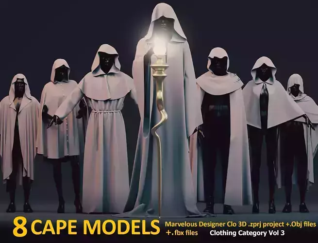 8 Cape MODELS for female and male  Marvelous Designer  CLO 3D Low-poly 3D model