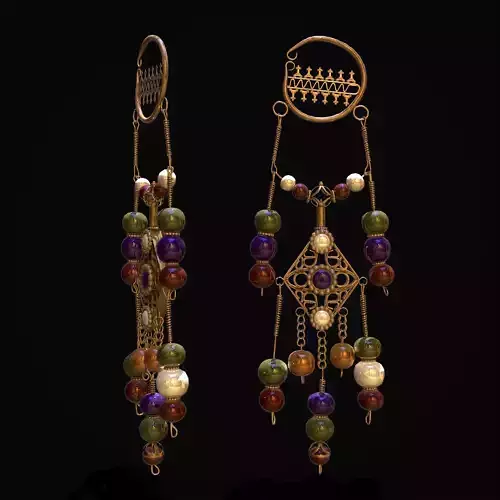 Medieval Hanging Bead Tassel Earrings Low-poly 3D model