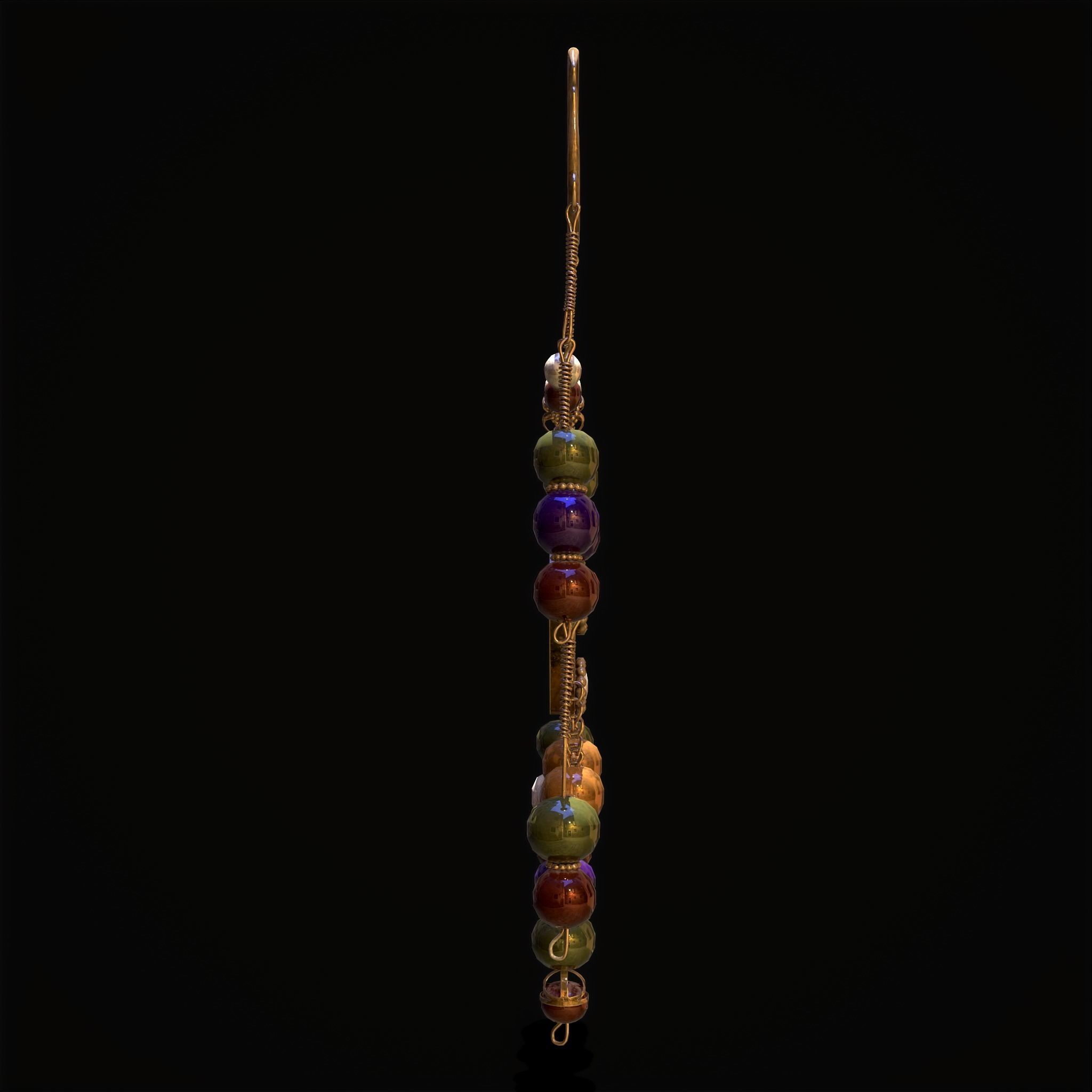 Medieval Hanging Bead Tassel Earrings Low-poly 3D model_14