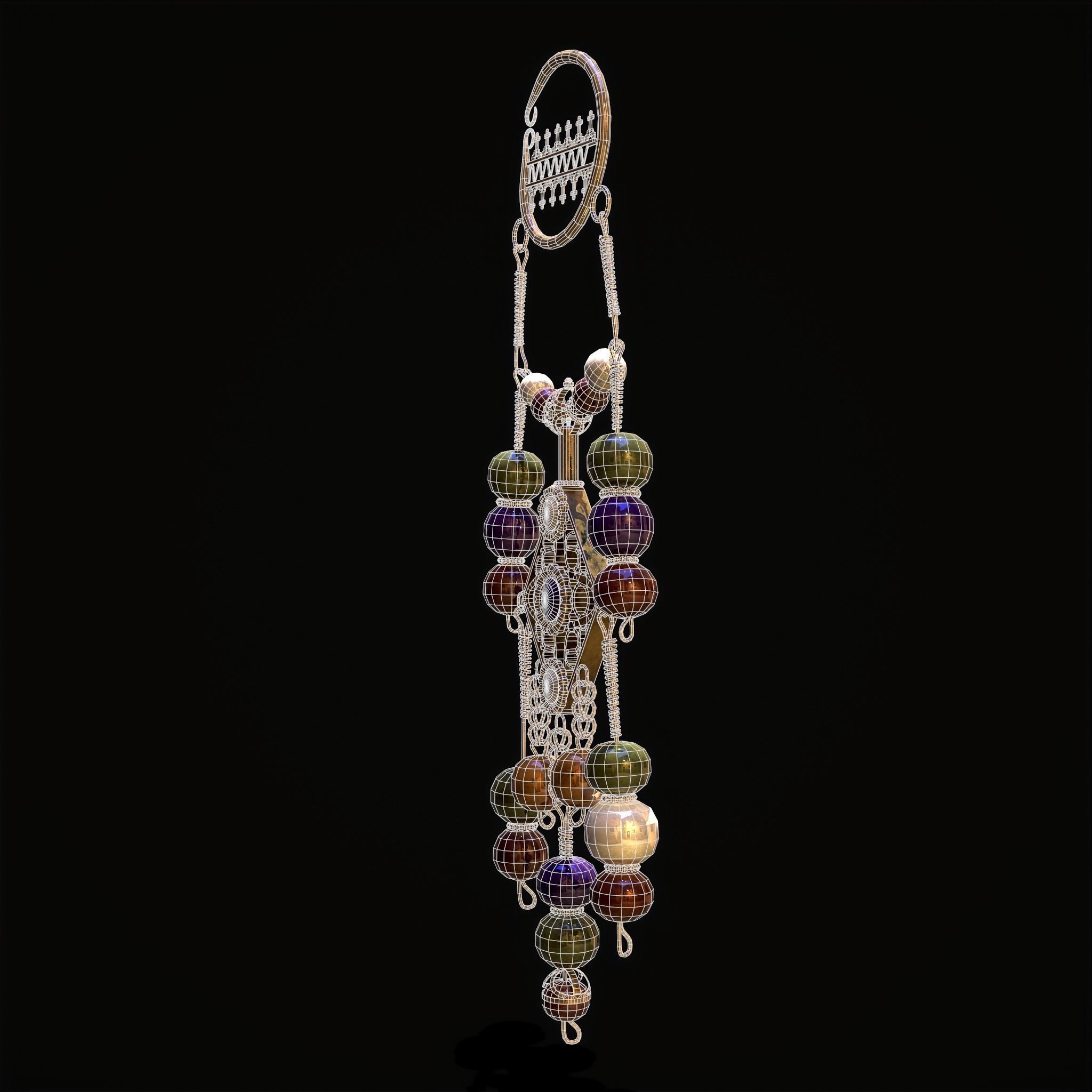 Medieval Hanging Bead Tassel Earrings Low-poly 3D model_19