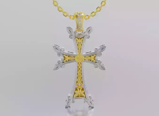 cross gold logo with diamond in middle