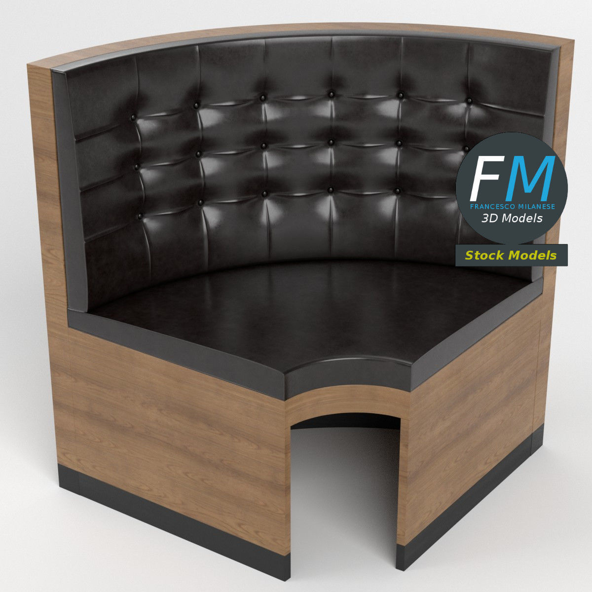 Diner booth corner couch 3 3D model_2