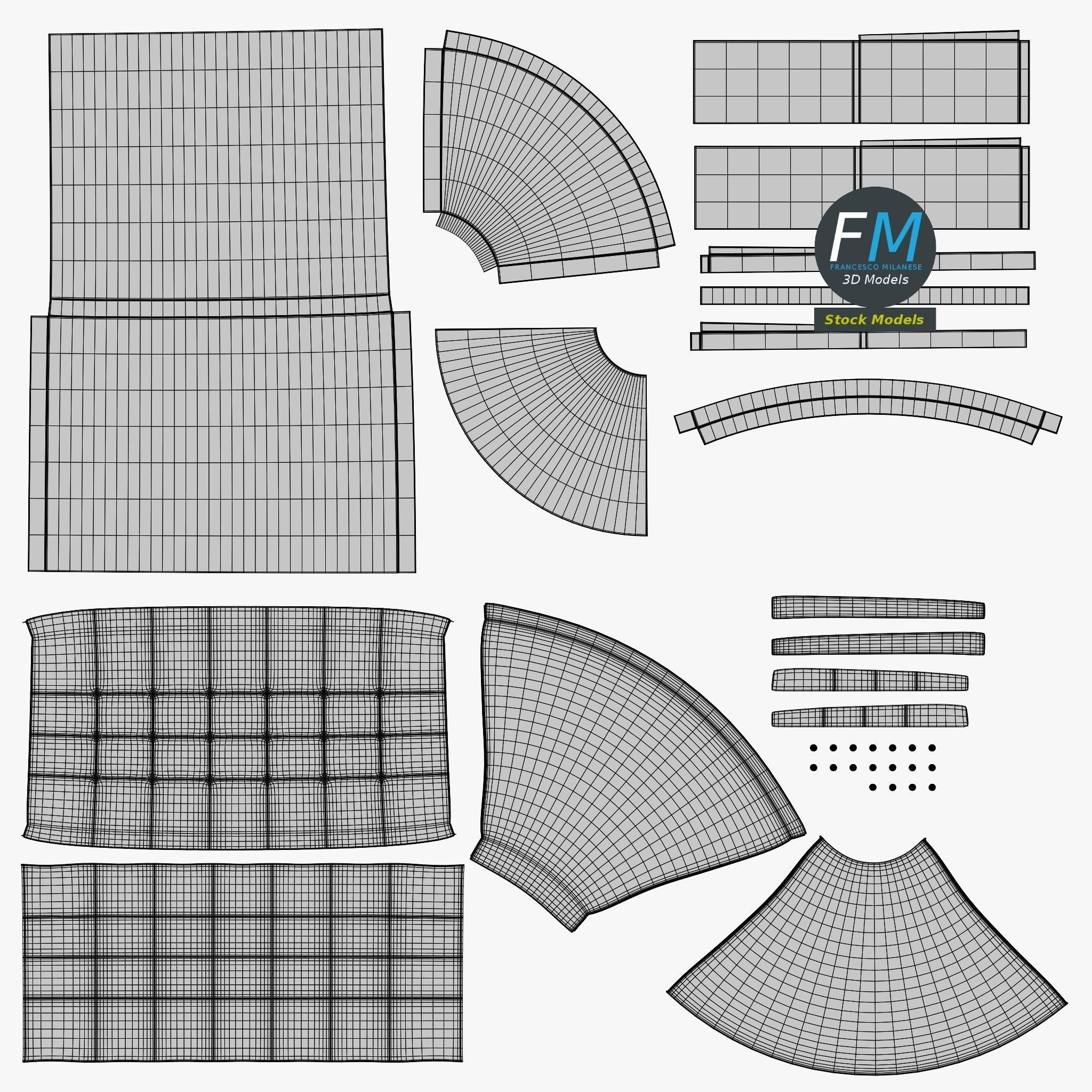 Diner booth corner couch 3 3D model_11
