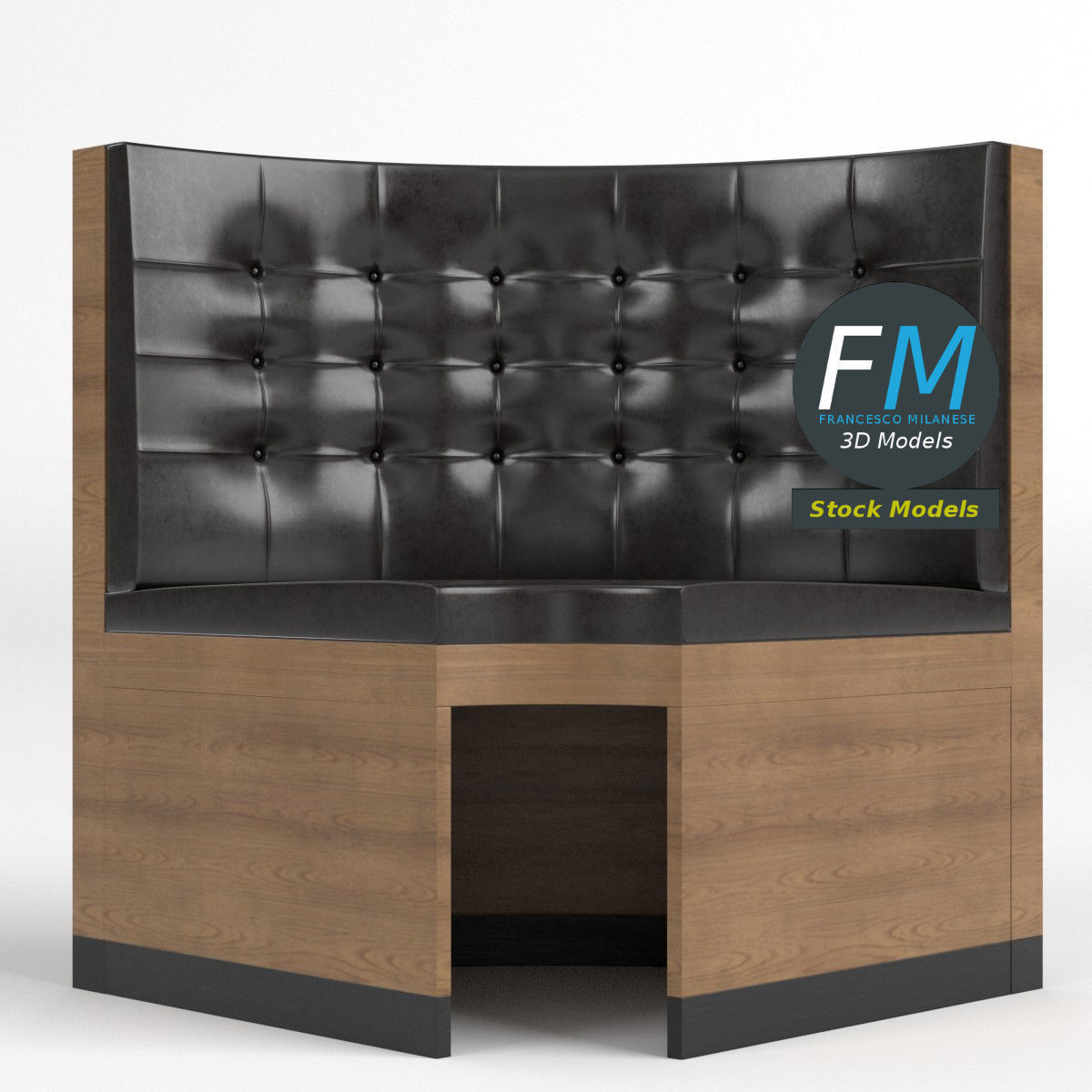 Diner booth corner couch 3 3D model_3