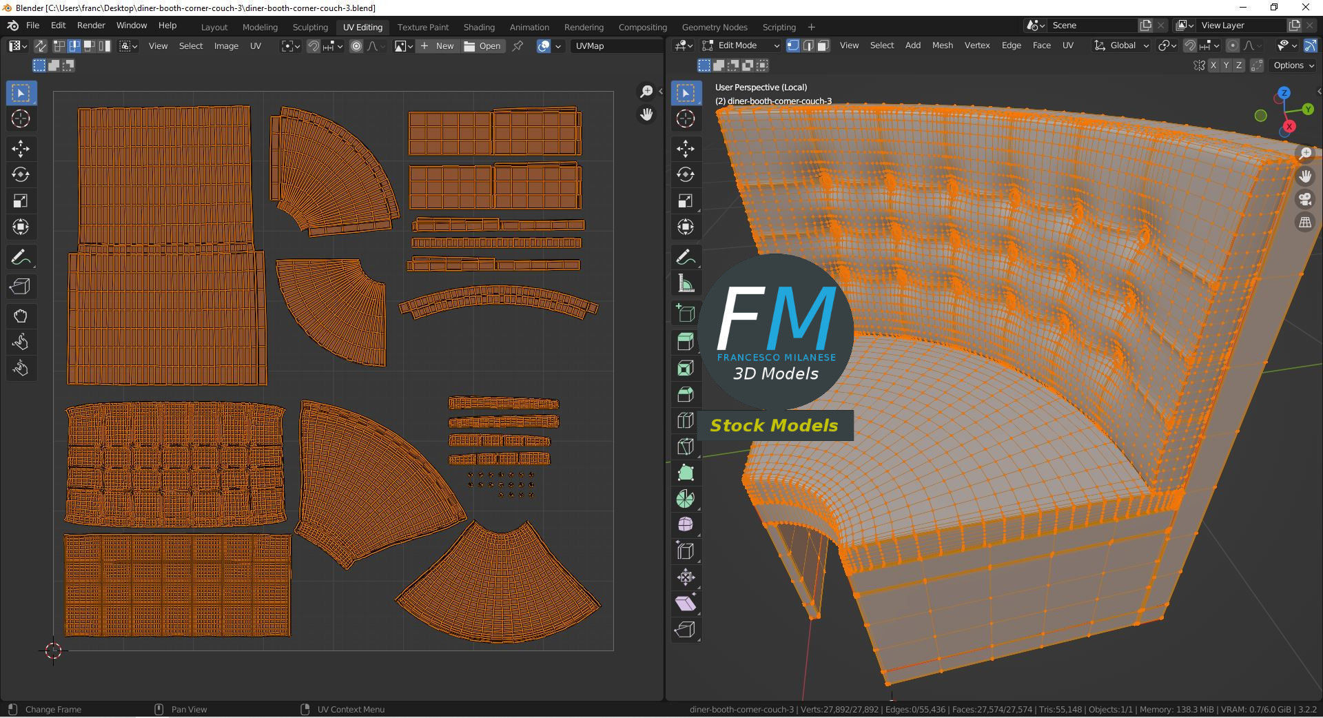 Diner booth corner couch 3 3D model_10