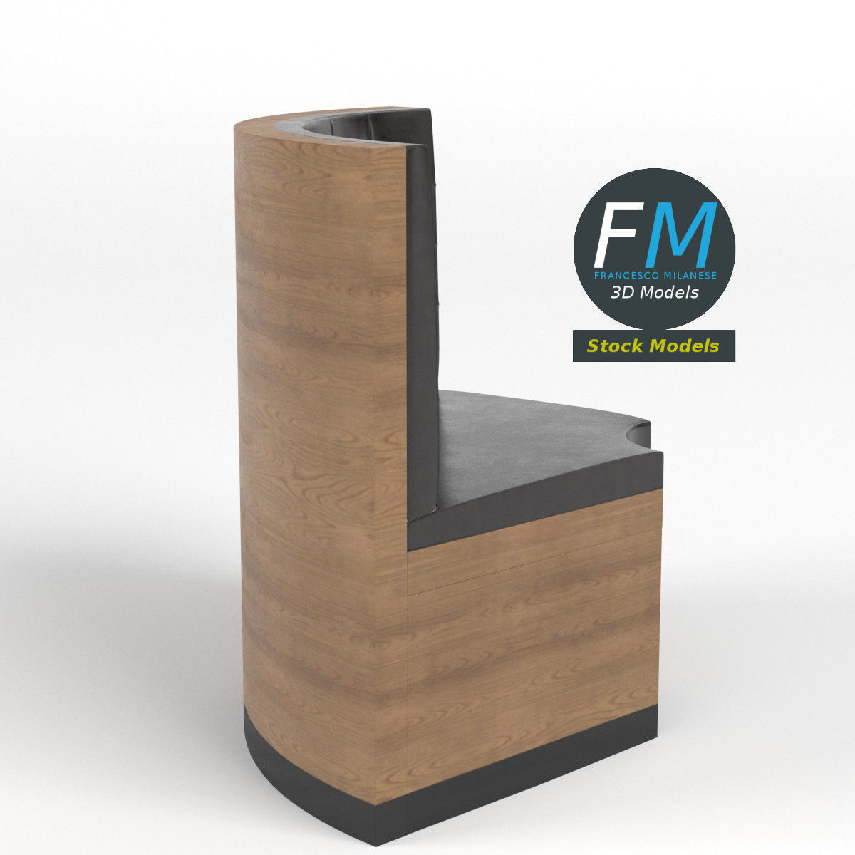 Diner booth corner couch 3 3D model_4