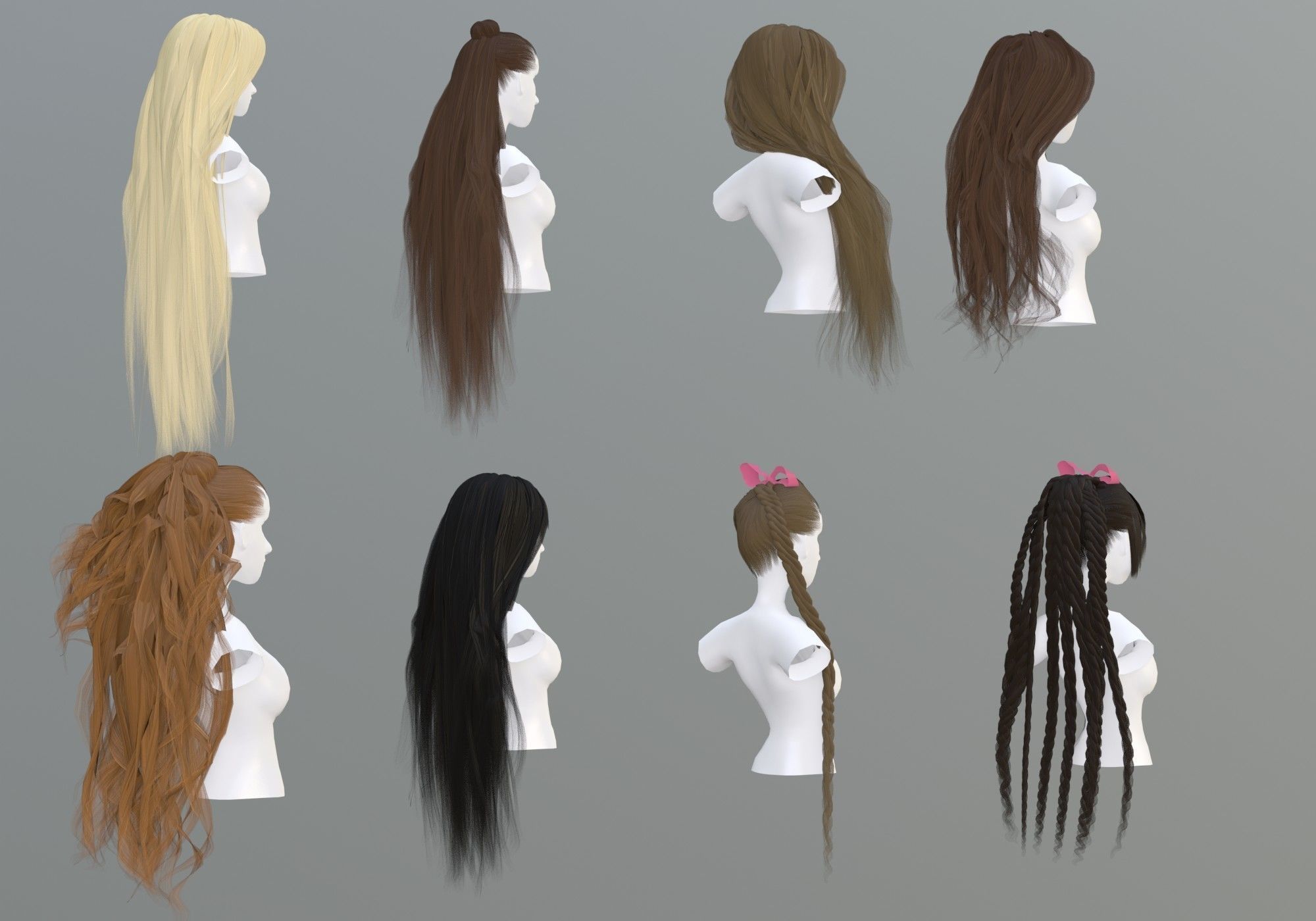 Female Hair Collection 3D model_3