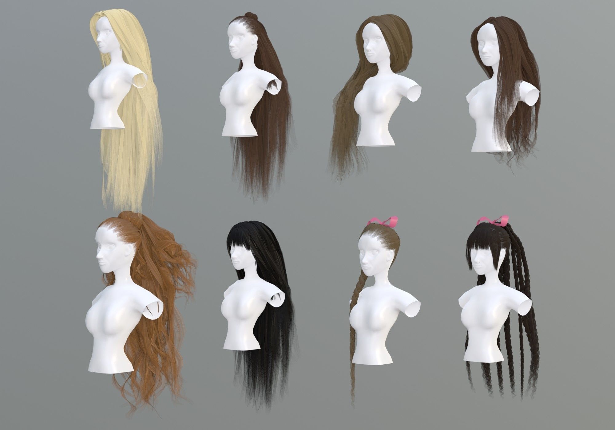 Female Hair Collection 3D model_7