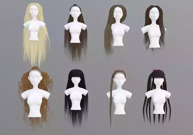 Female Hair Collection 3D model Female Hair Collection 3D model