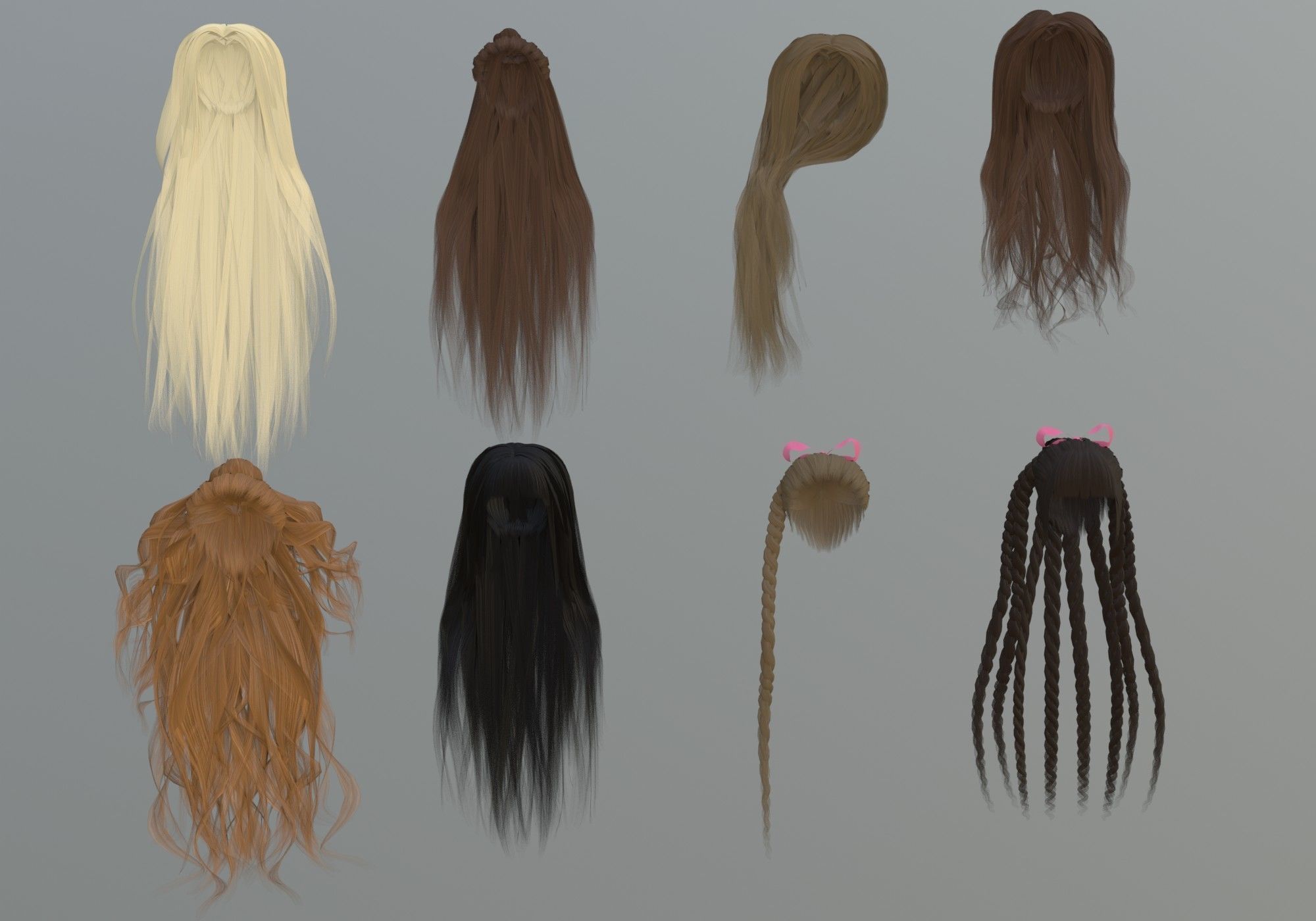 Female Hair Collection 3D model_14