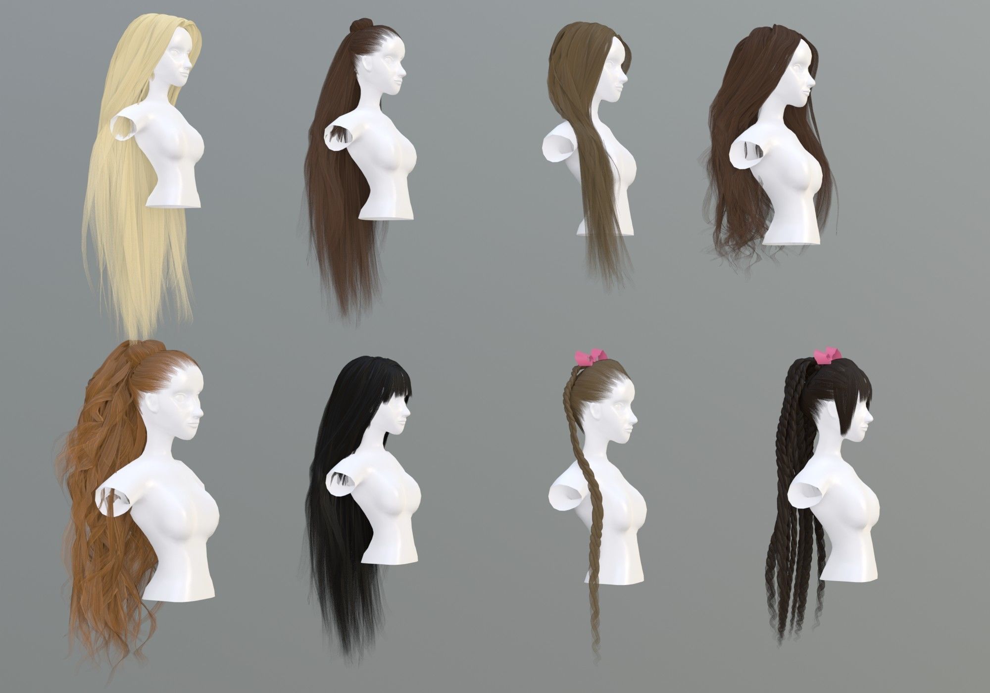Female Hair Collection 3D model_2