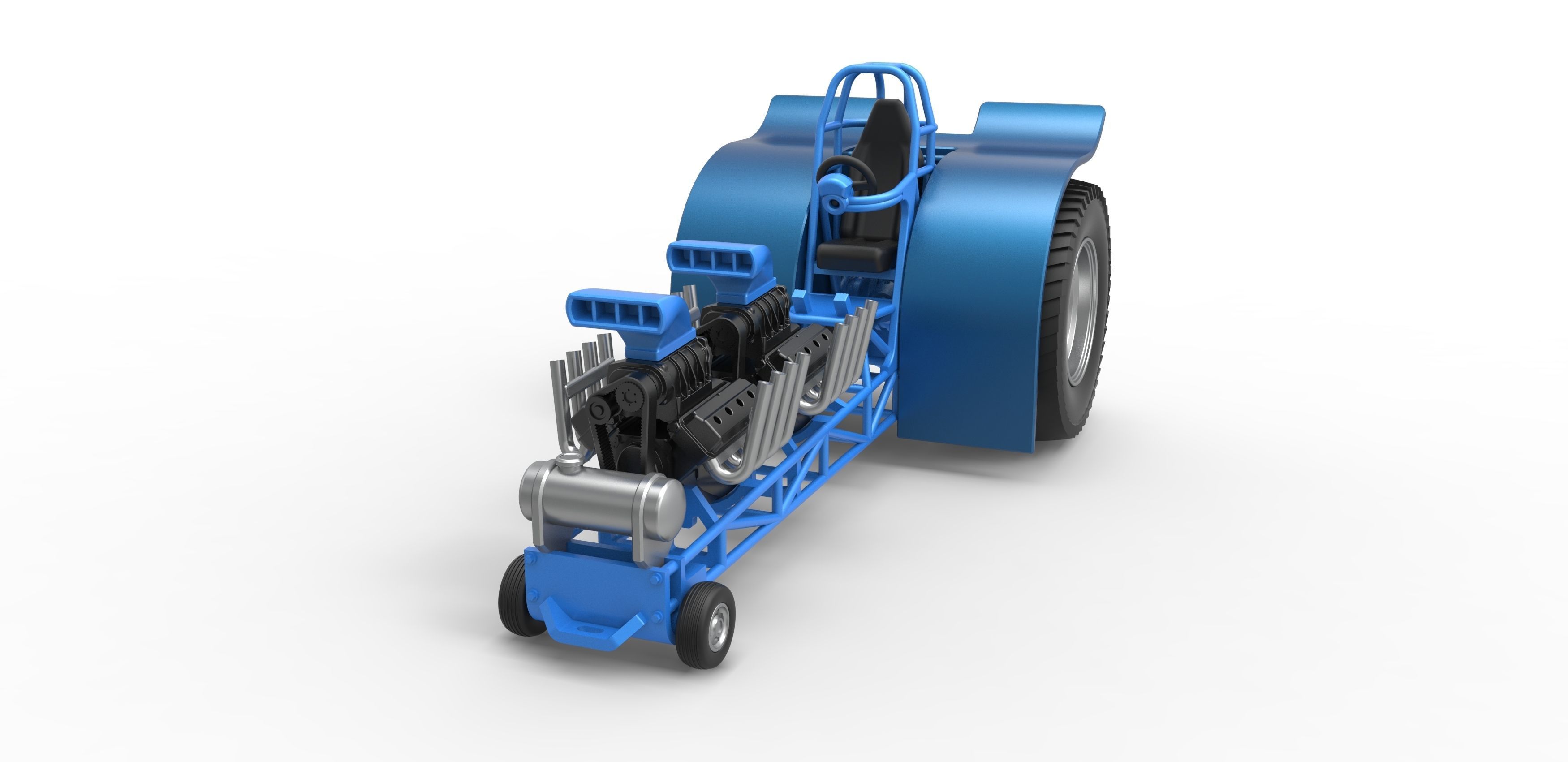 Pulling tractor with 2 engines V8 Scale 1 to 25 3D print model_4