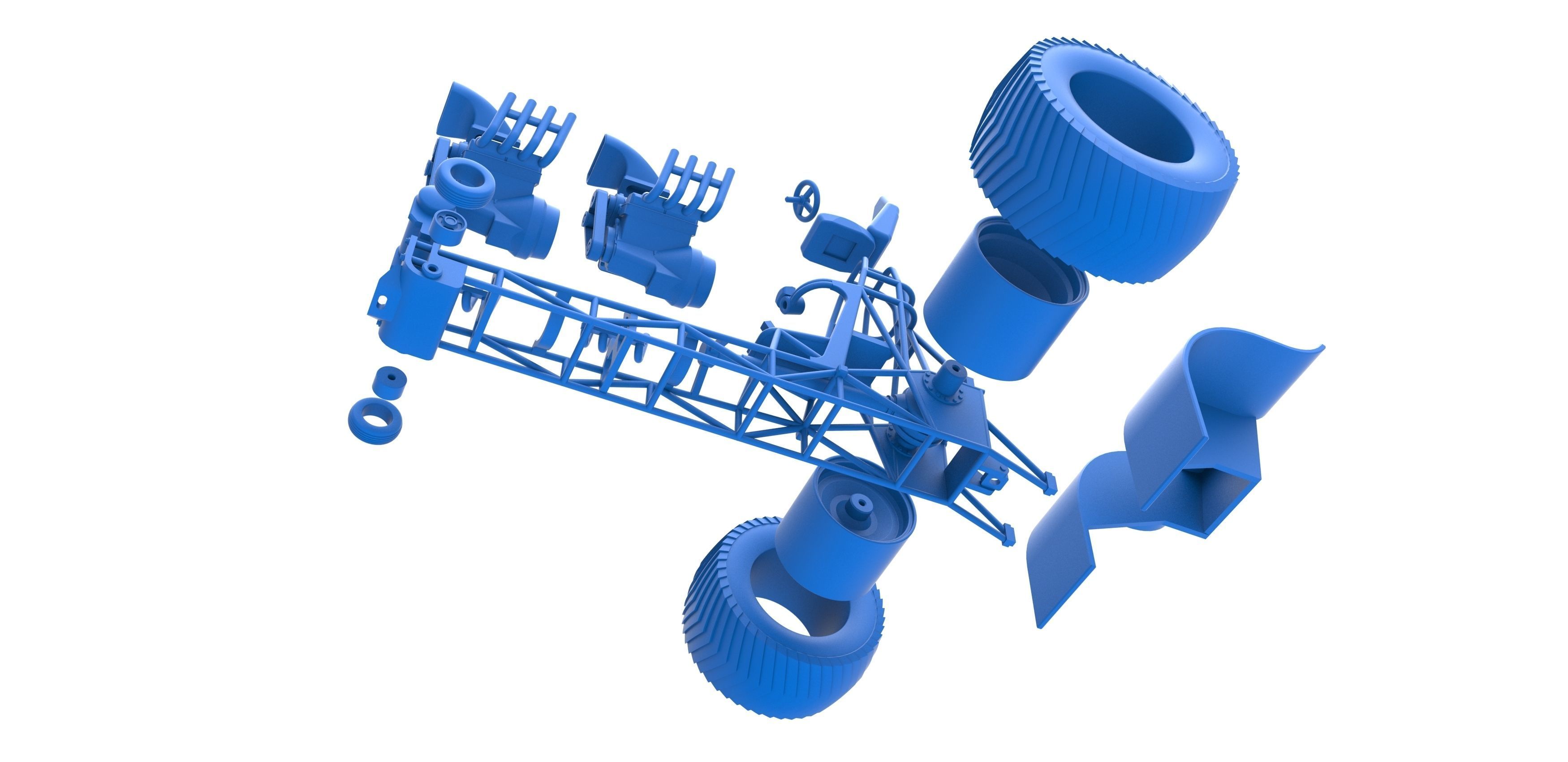 Pulling tractor with 2 engines V8 Scale 1 to 25 3D print model_31