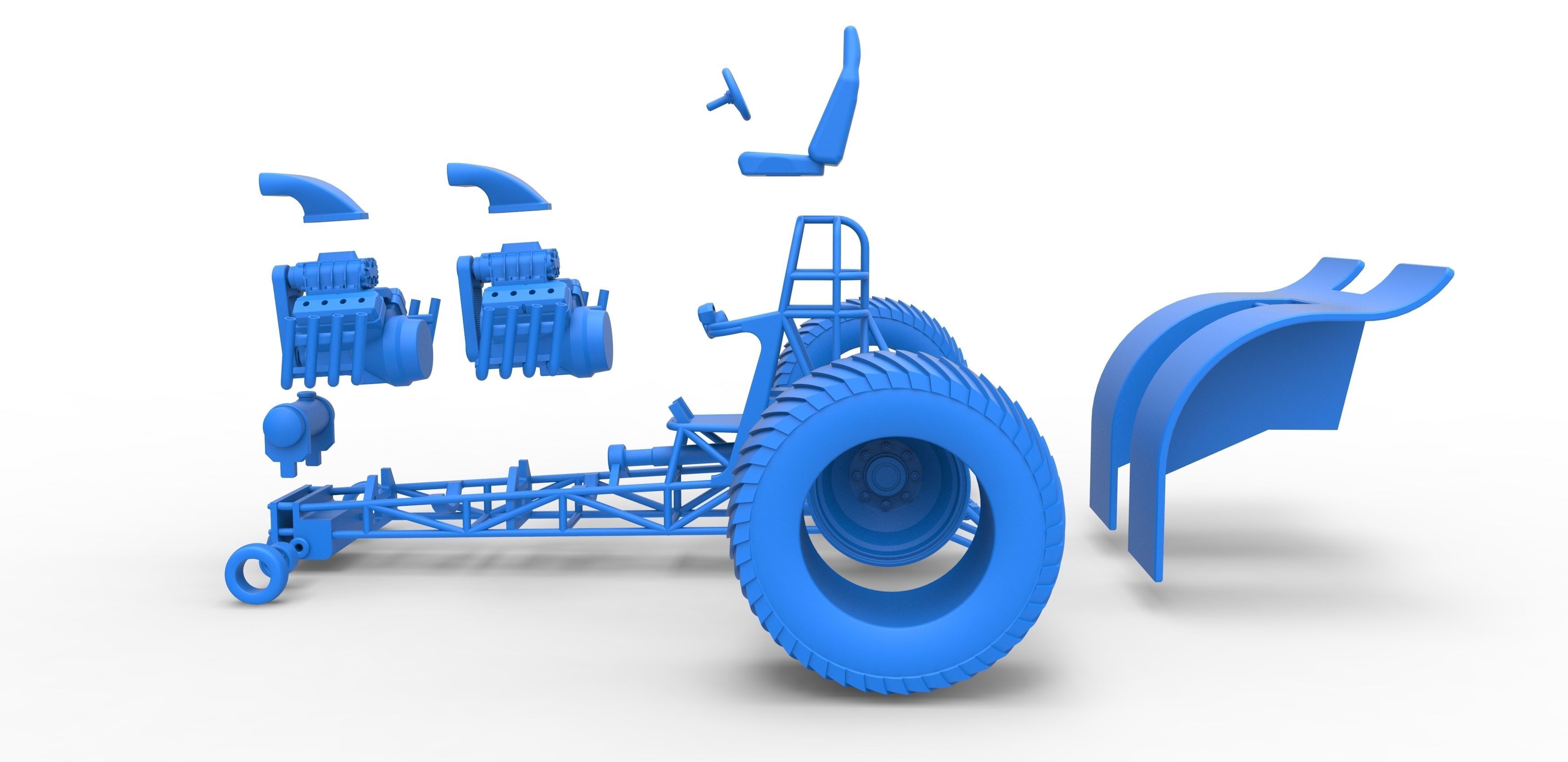 Pulling tractor with 2 engines V8 Scale 1 to 25 3D print model_33