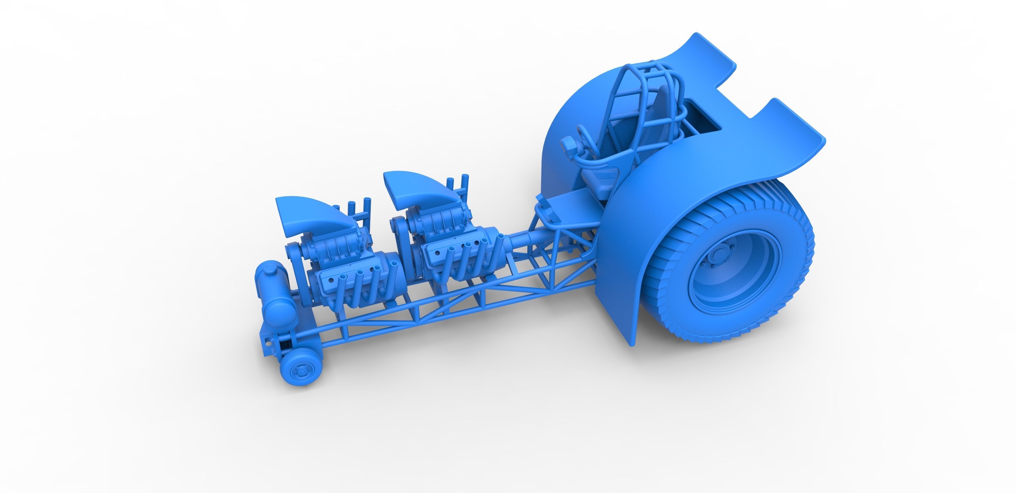 Pulling tractor with 2 engines V8 Scale 1 to 25 3D print model_16