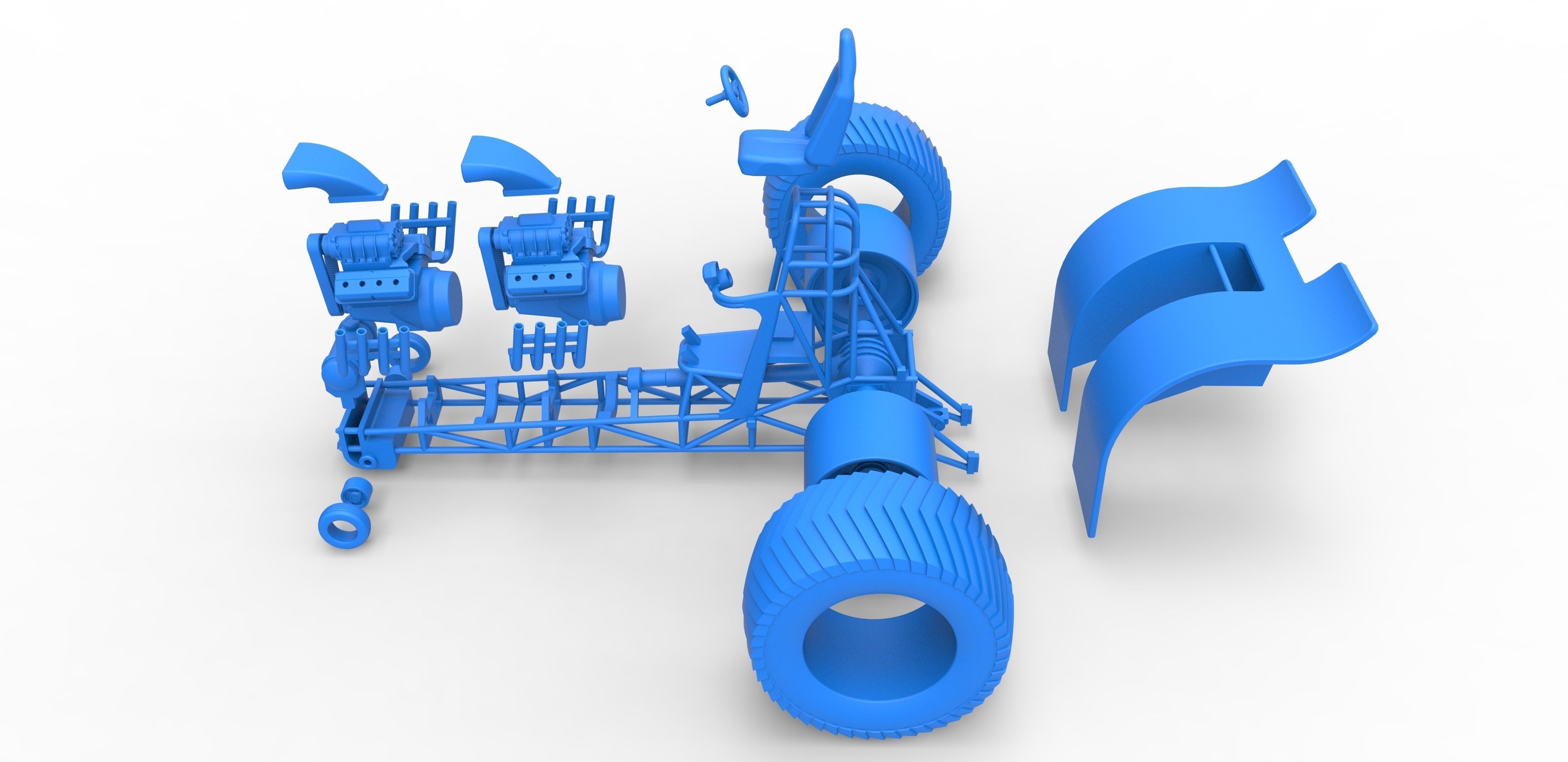 Pulling tractor with 2 engines V8 Scale 1 to 25 3D print model_34