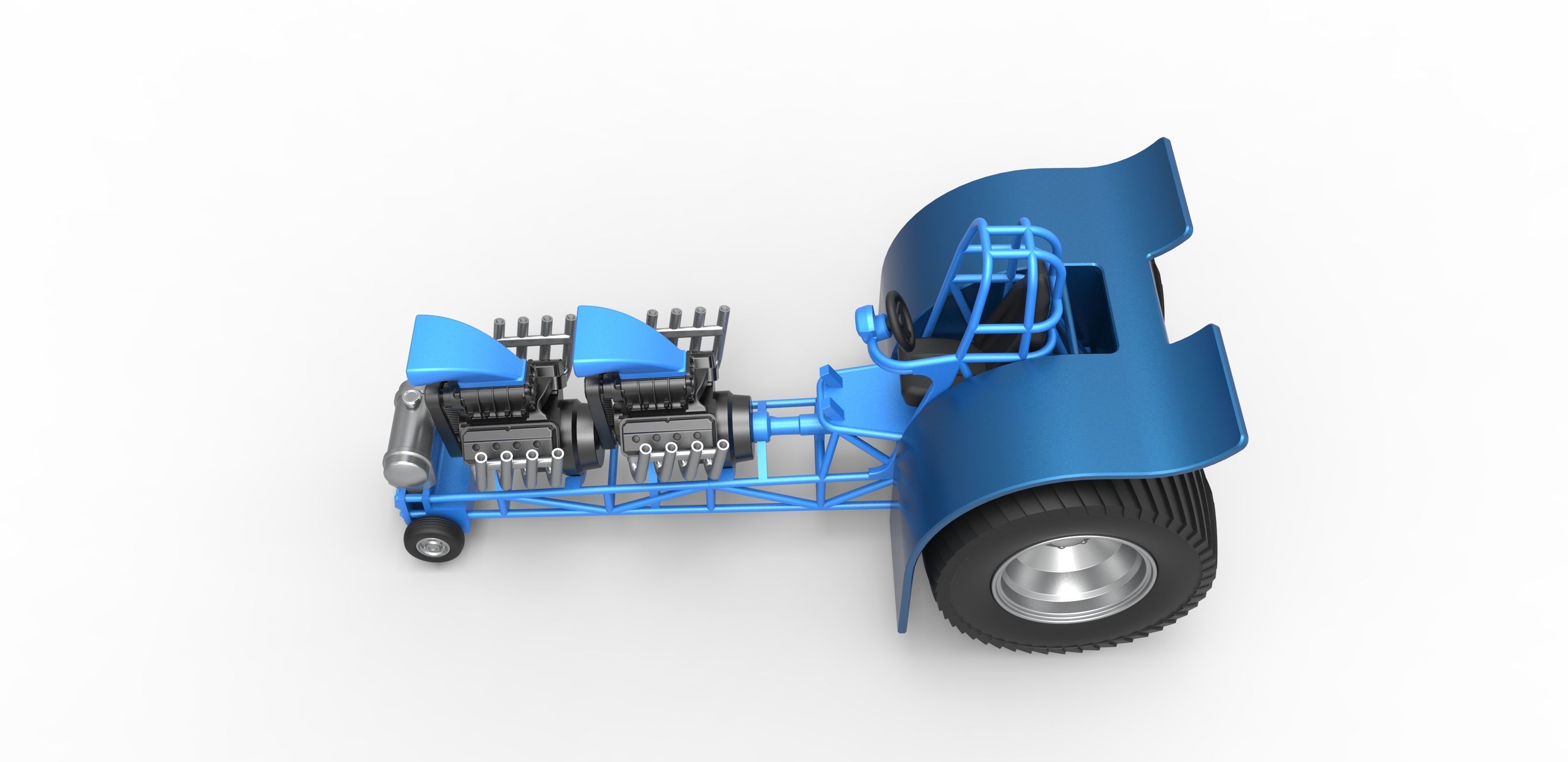 Pulling tractor with 2 engines V8 Scale 1 to 25 3D print model_9