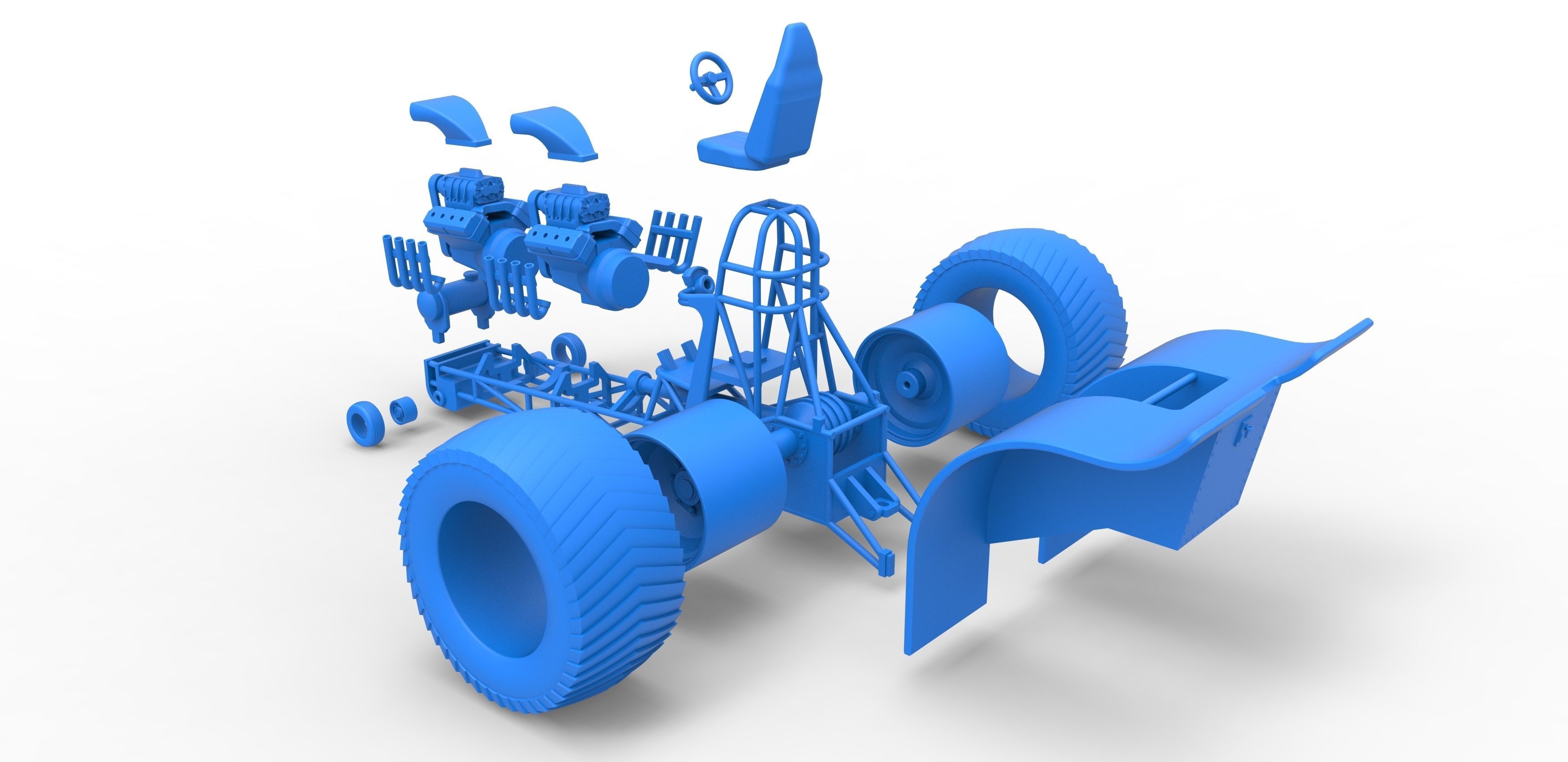 Pulling tractor with 2 engines V8 Scale 1 to 25 3D print model_35