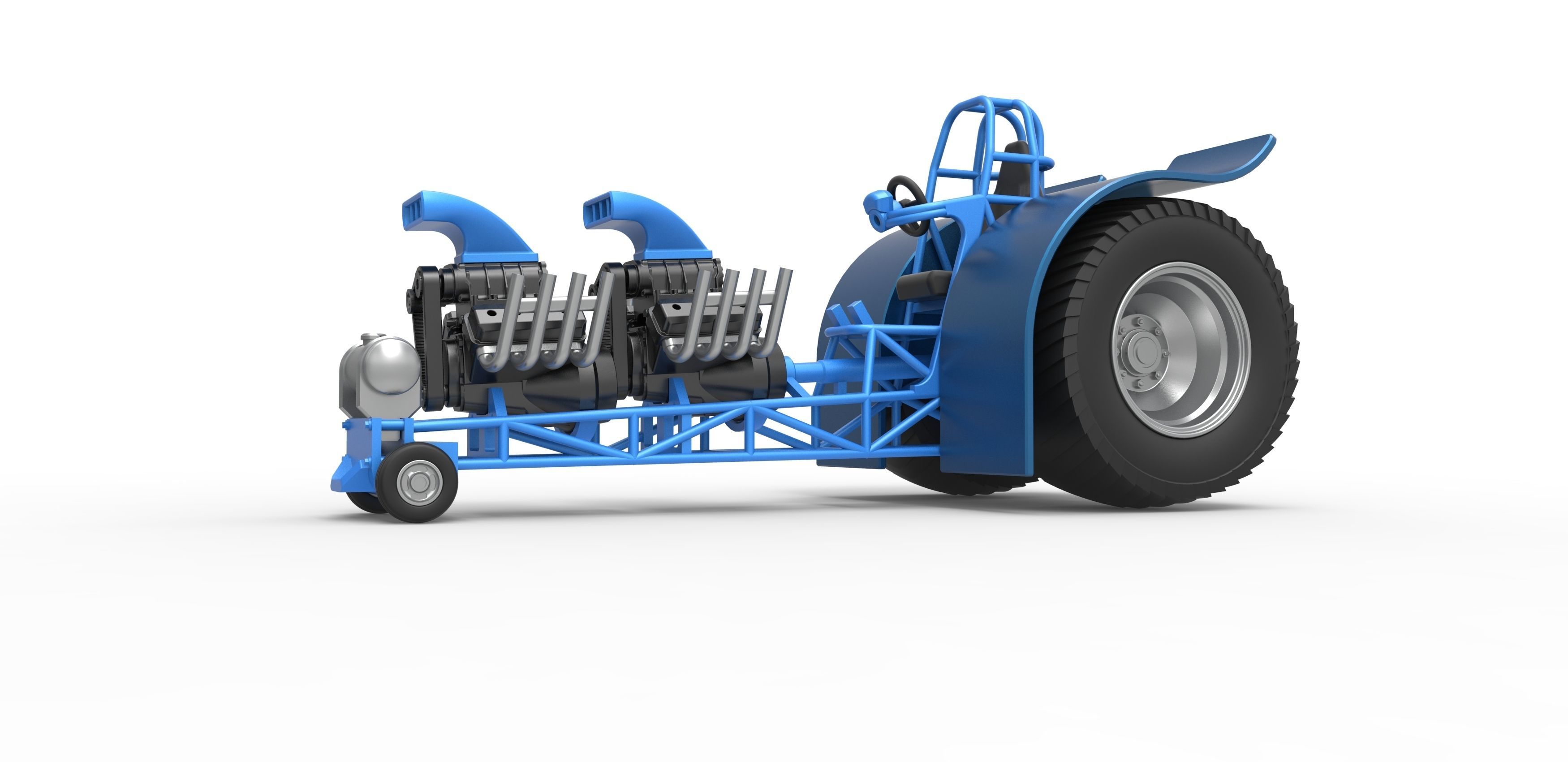 Pulling tractor with 2 engines V8 Scale 1 to 25 3D print model_3
