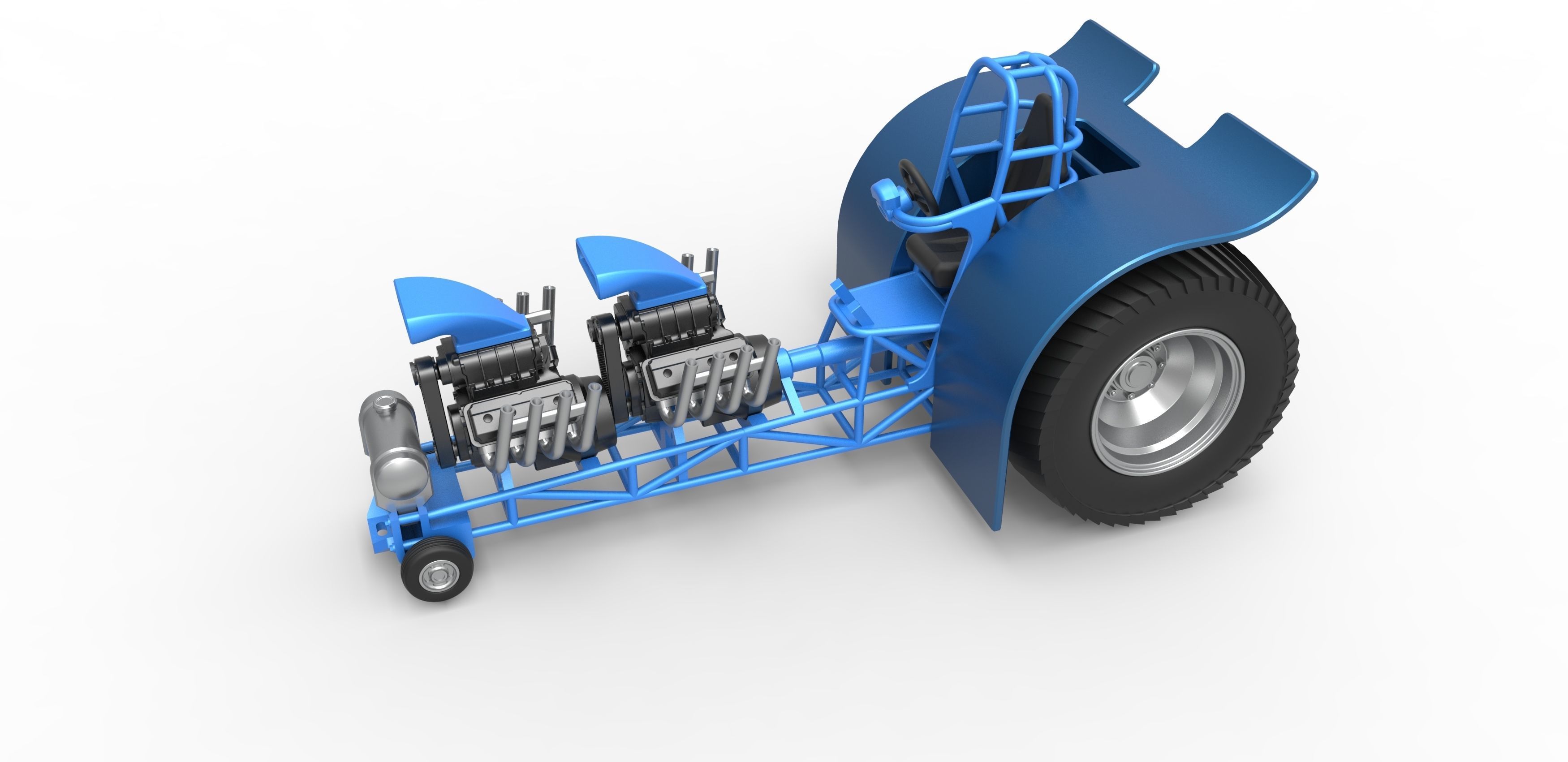 Pulling tractor with 2 engines V8 Scale 1 to 25 3D print model_2