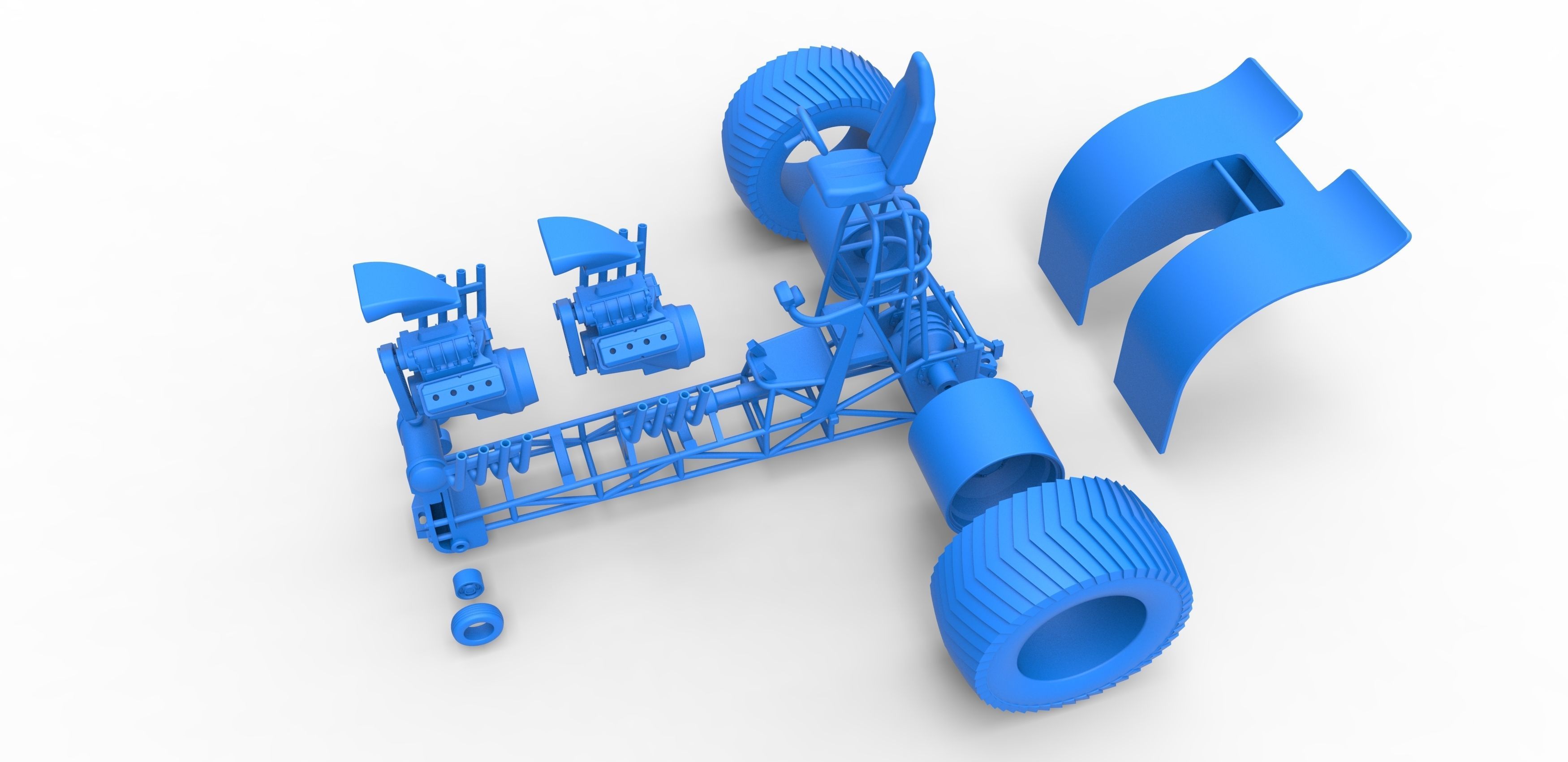 Pulling tractor with 2 engines V8 Scale 1 to 25 3D print model_30